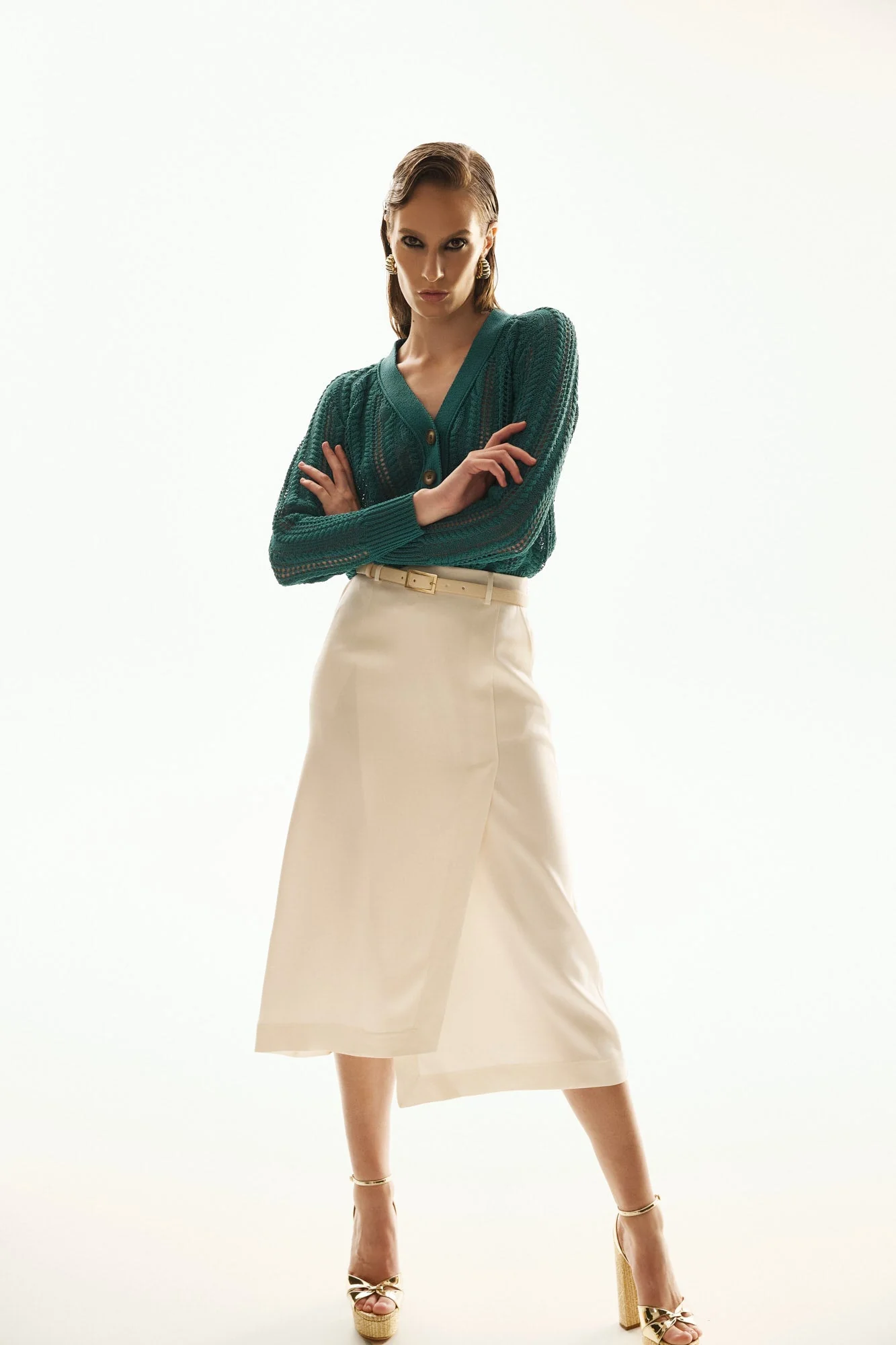 SORINA CABLE STITCH CARDIGAN IN CAPRI BLUE - Image 2