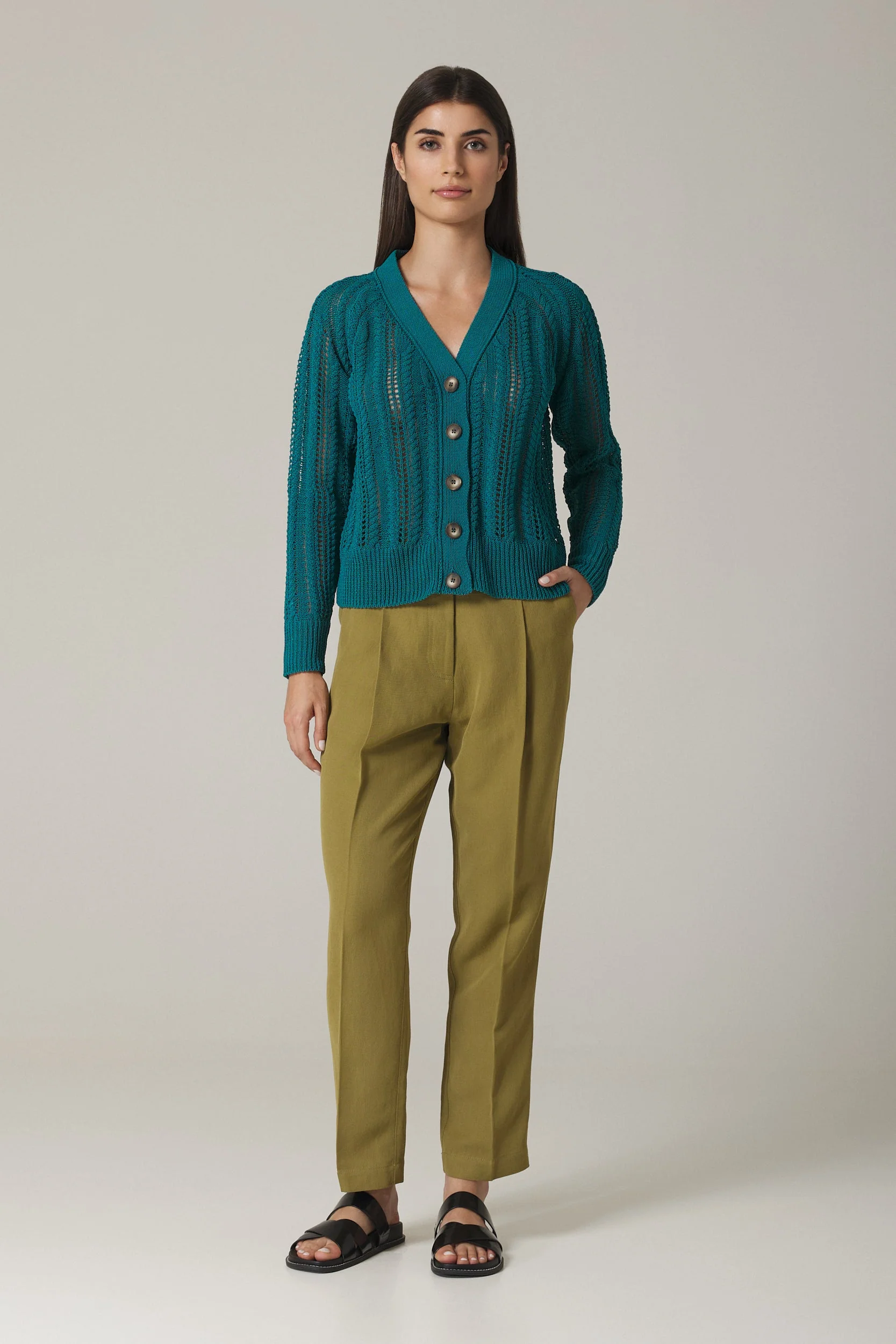 SORINA CABLE STITCH CARDIGAN IN CAPRI BLUE - Image 4