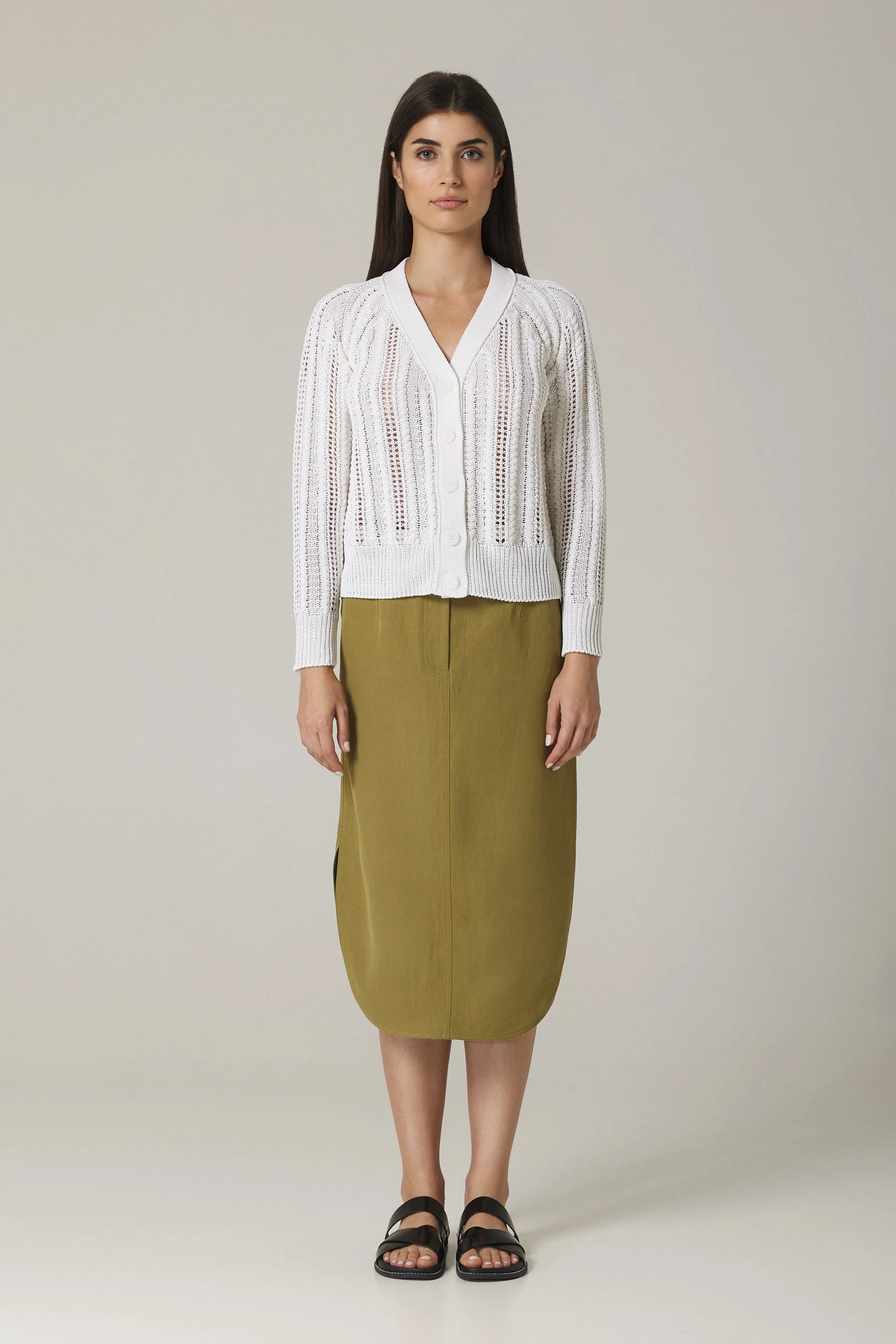 SORINA CABLE STITCH CARDIGAN IN SOFT WHITE - Image 2