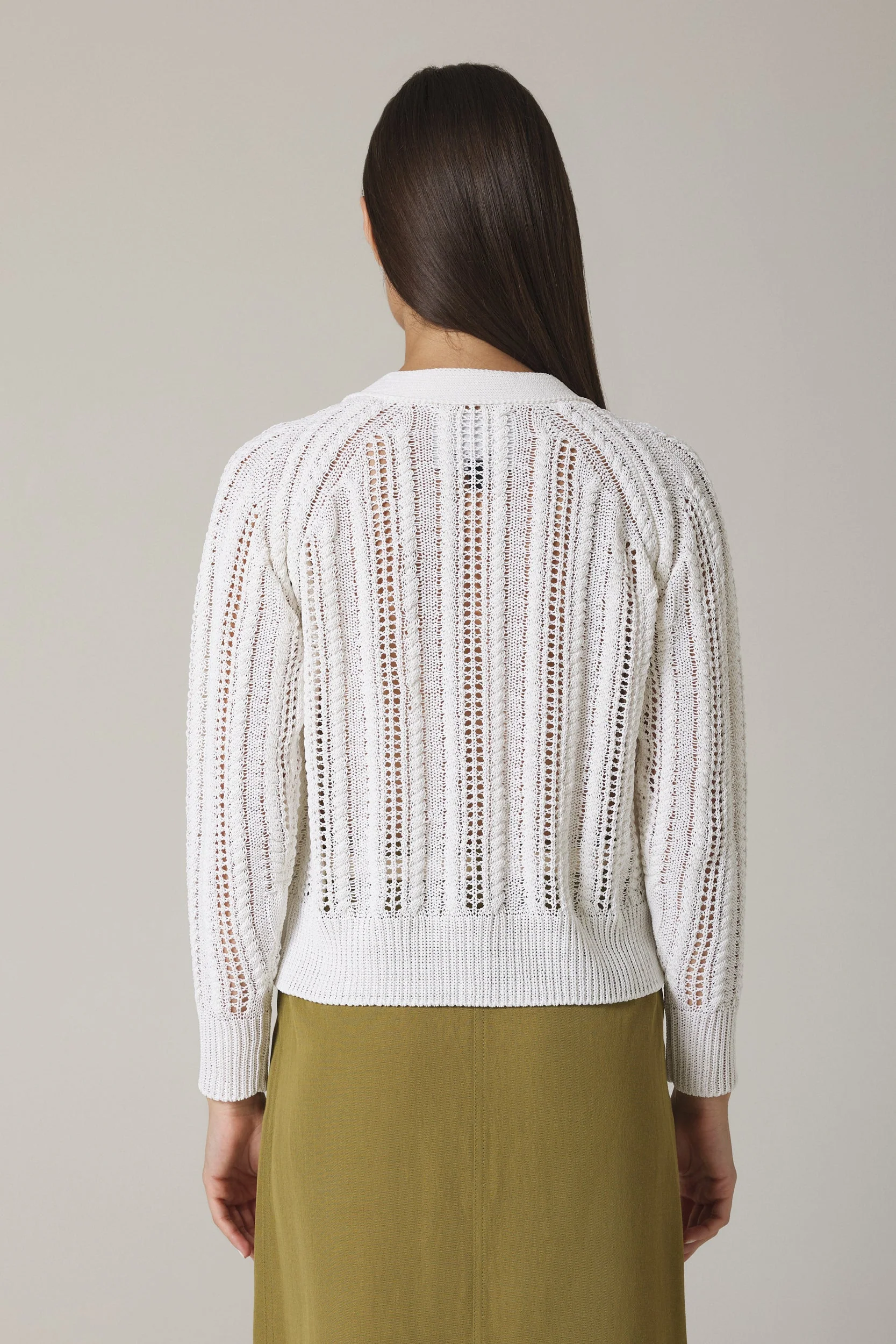 SORINA CABLE STITCH CARDIGAN IN SOFT WHITE - Image 4