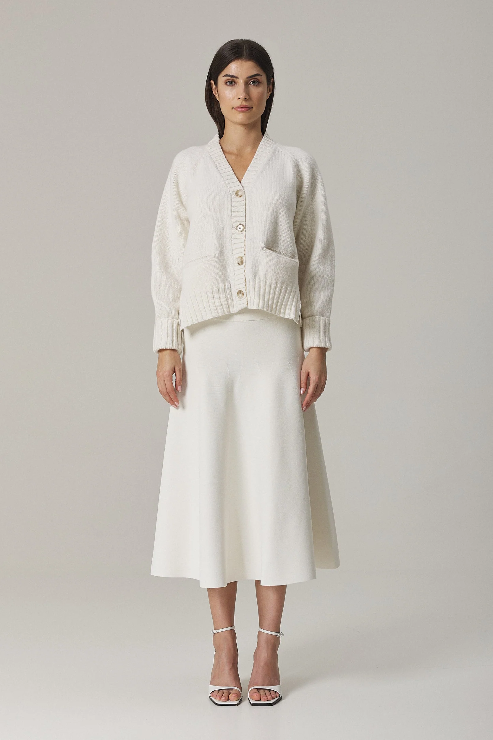 BROOK CASHMERE BLEND CARDIGAN WITH LACE INSERTS IN SUGAR - Image 3
