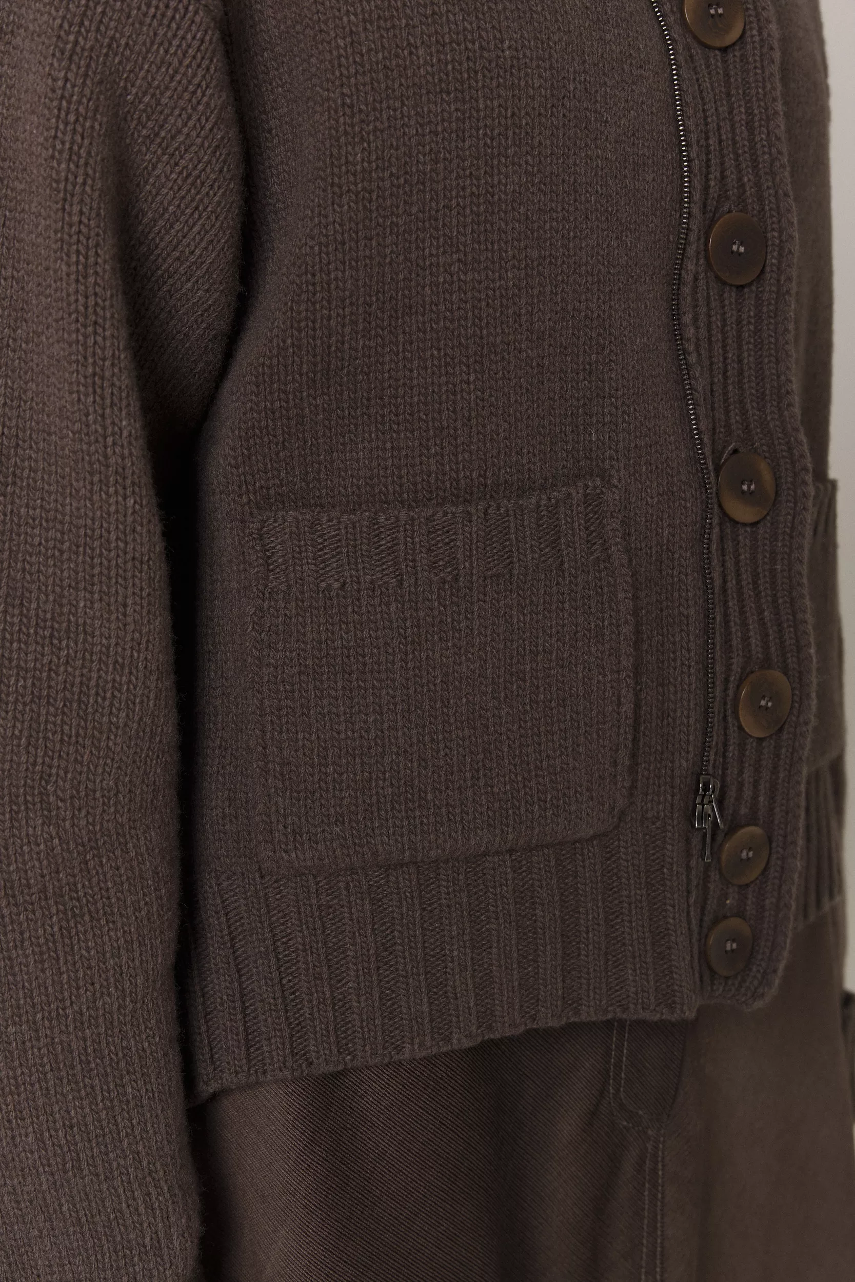 LOGAN CASHMERE BLEND CARDIGAN WITH DOWN FILLED CORDUROY VEST IN UMBER - Image 10
