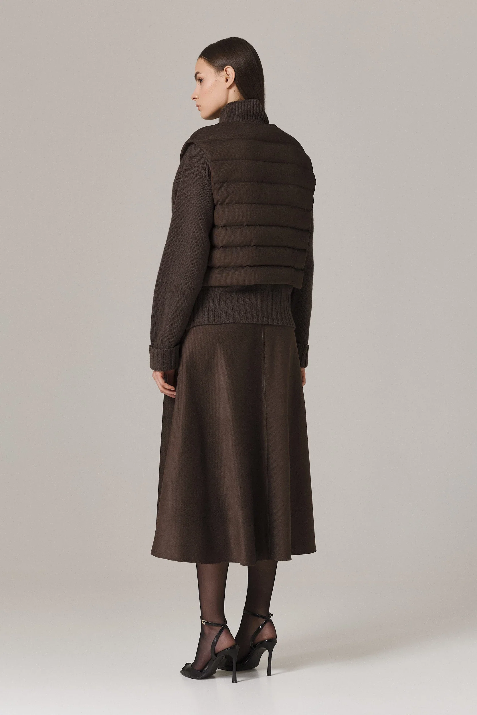 LOGAN CASHMERE BLEND CARDIGAN WITH DOWN FILLED CORDUROY VEST IN UMBER - Image 11