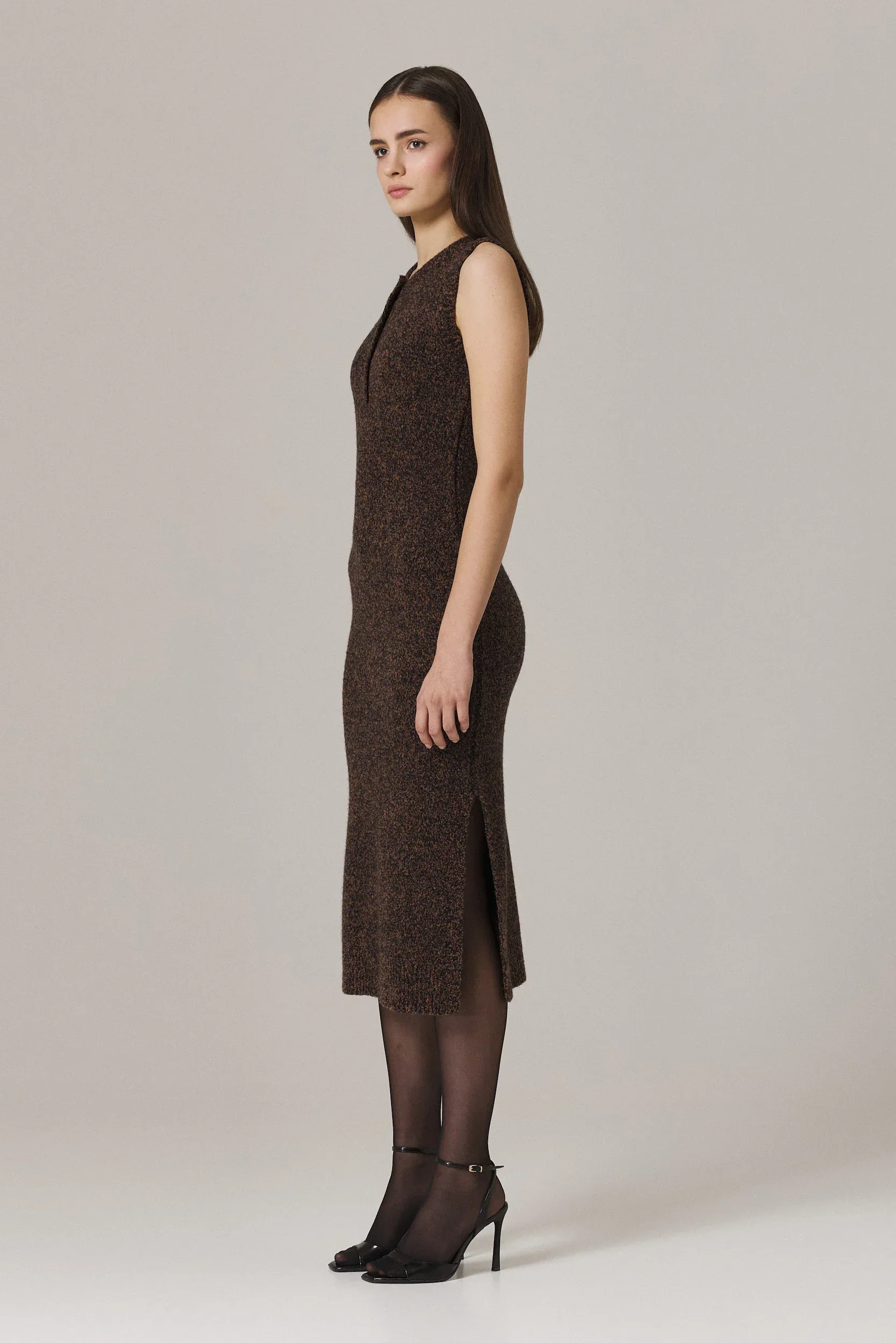 PATRICIA CASHMERE BOUCLE DRESS IN FRECKLED BROWN - Image 2