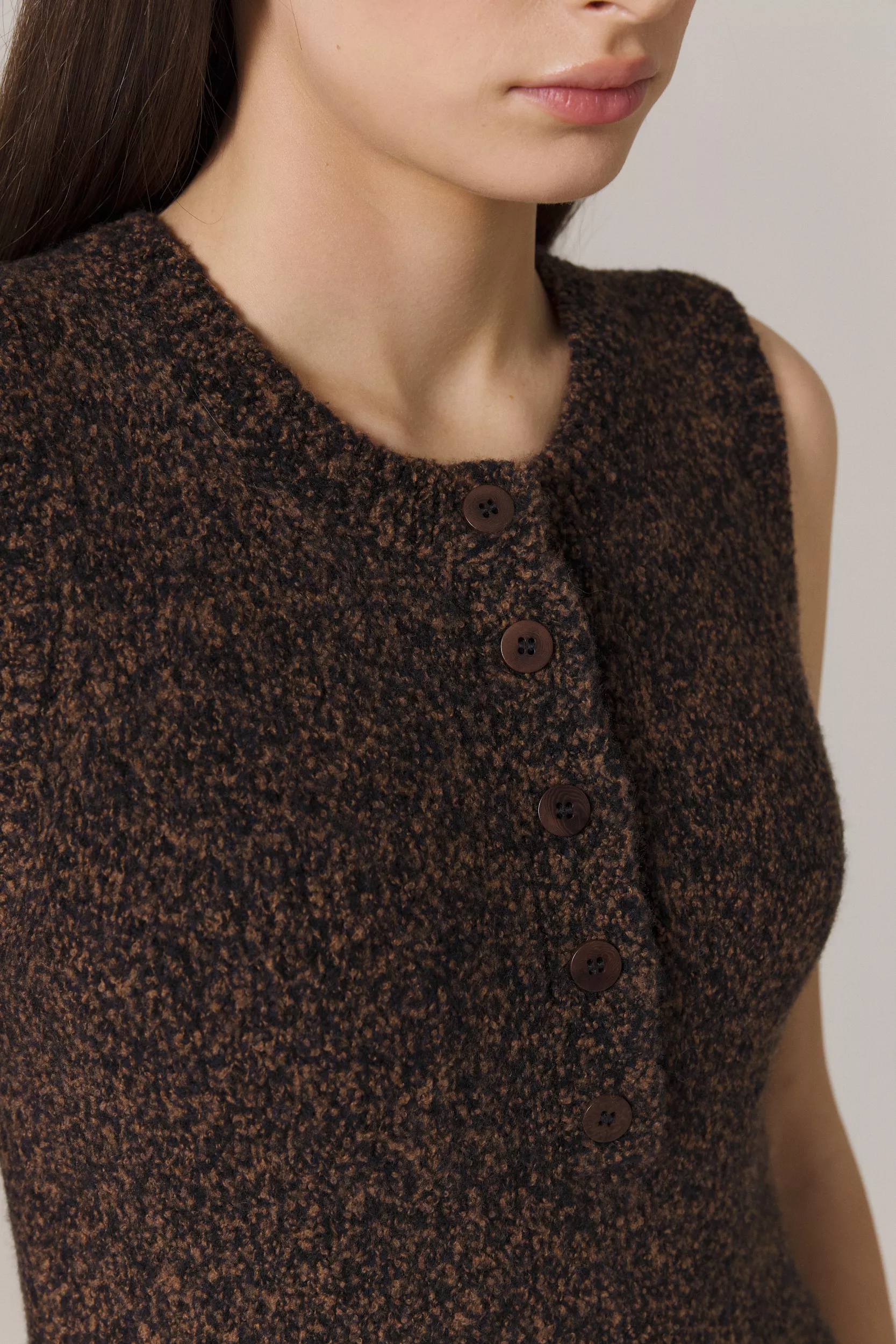 PATRICIA CASHMERE BOUCLE DRESS IN FRECKLED BROWN - Image 3