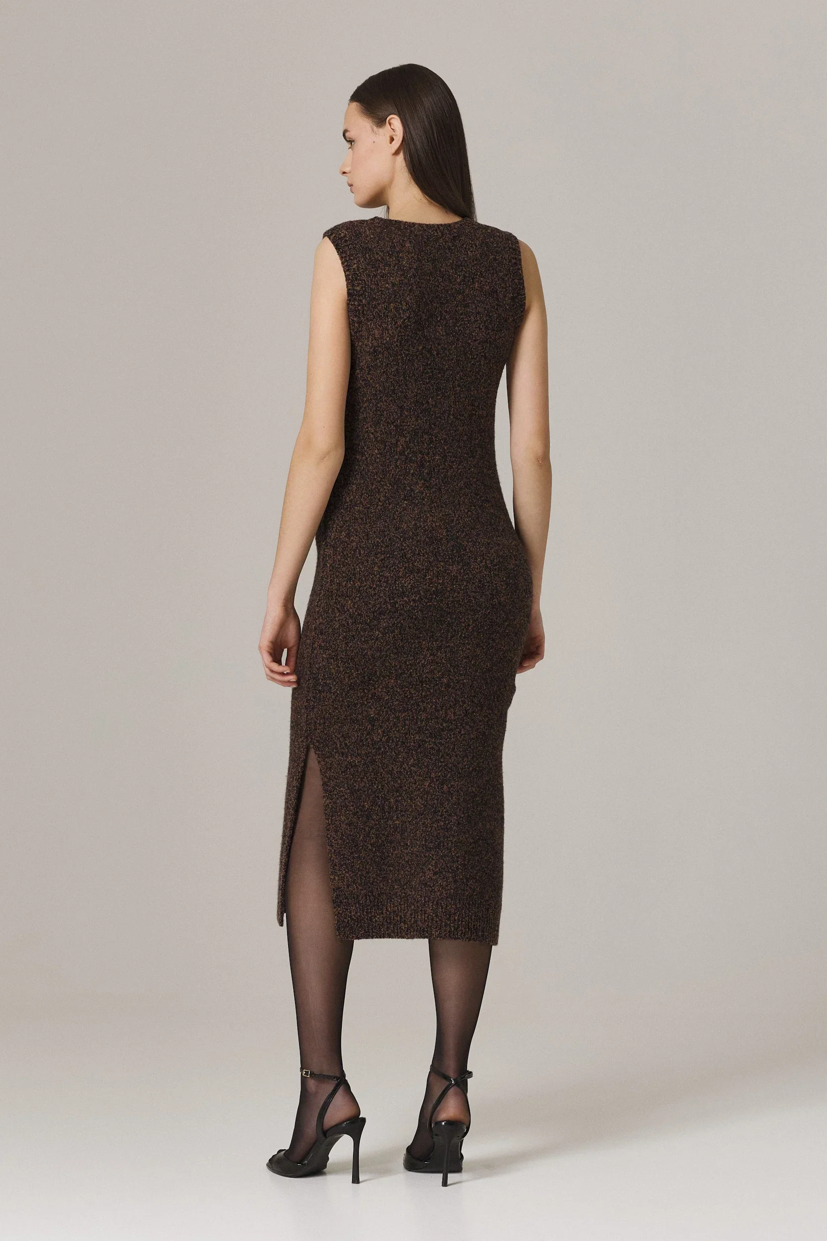 PATRICIA CASHMERE BOUCLE DRESS IN FRECKLED BROWN - Image 5