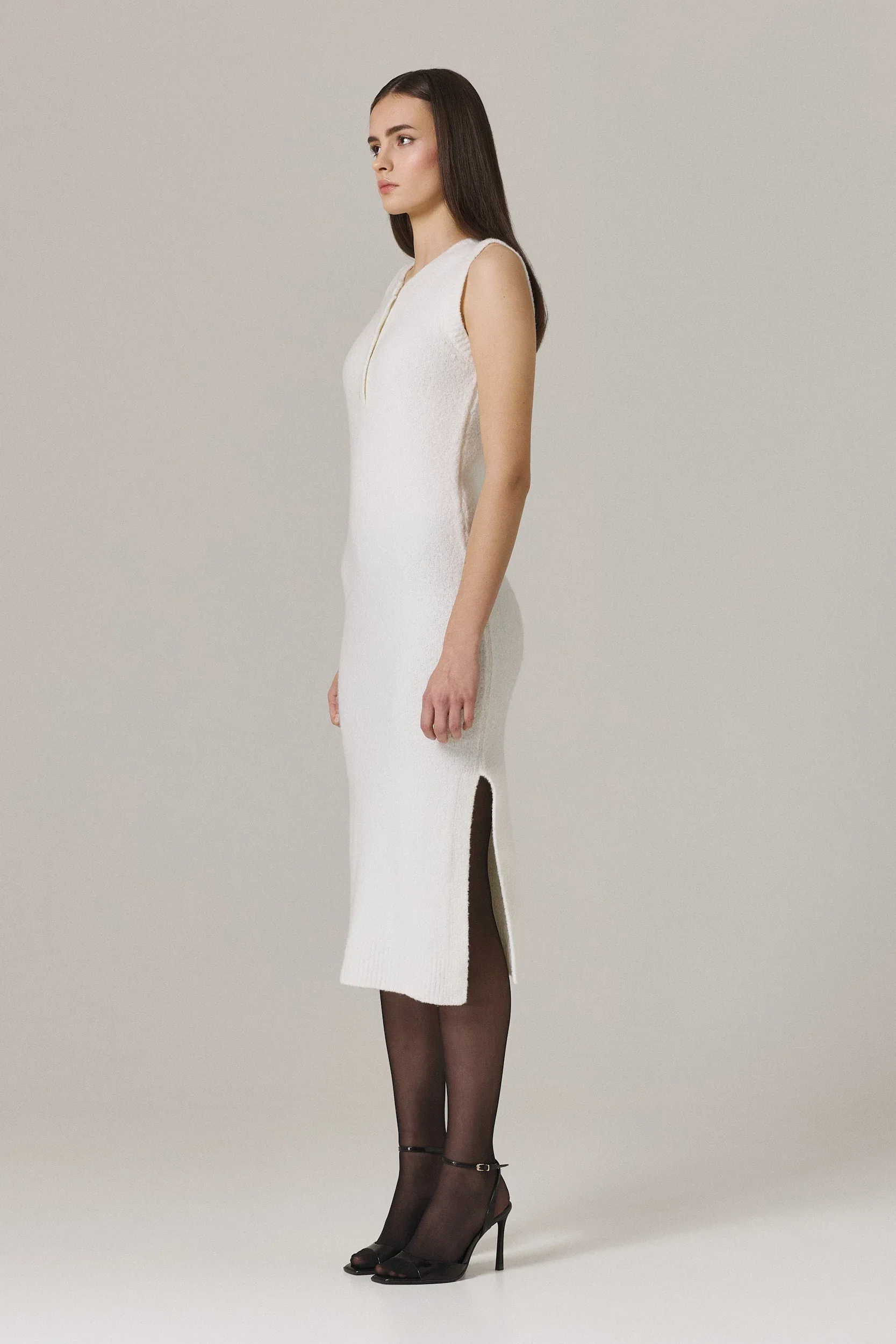 PATRICIA CASHMERE BOUCLE DRESS IN SUGAR - Image 3