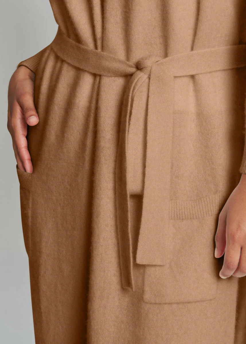 SARAH CASHMERE CARDIGAN ROBE IN CARAMEL - Image 3