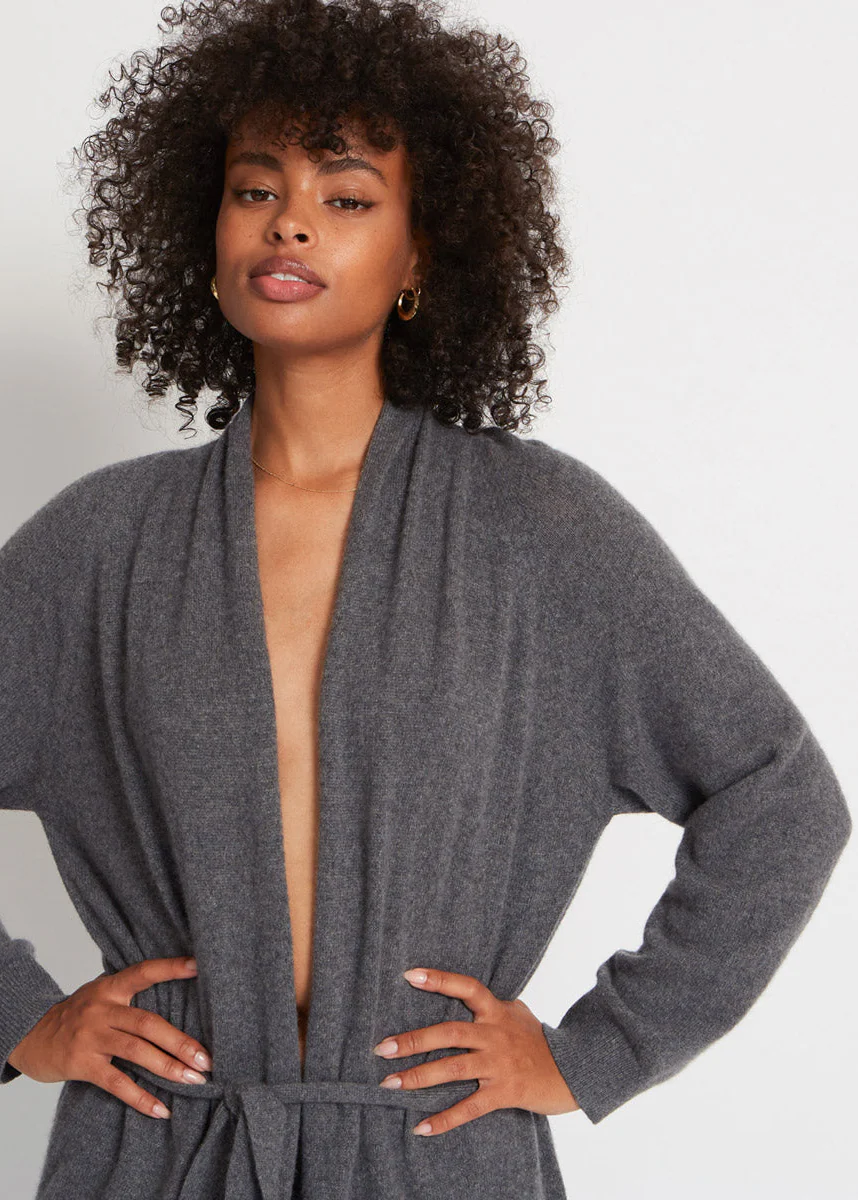 SARAH CASHMERE CARDIGAN ROBE IN HEATHER CHARCOAL - Image 2