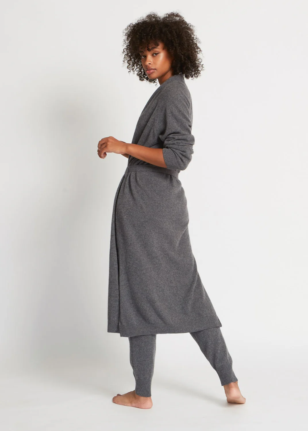SARAH CASHMERE CARDIGAN ROBE IN HEATHER CHARCOAL - Image 3