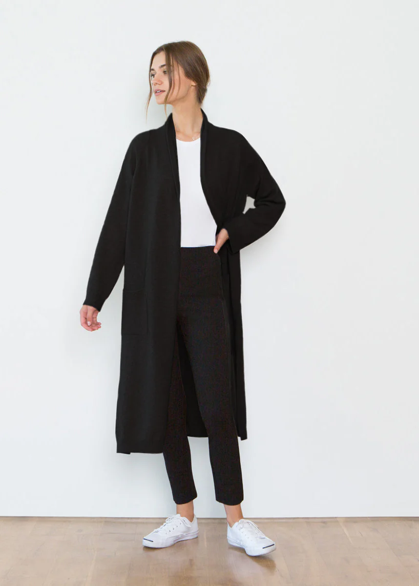 SARAH CASHMERE CARDIGAN ROBE IN BLACK - Image 3