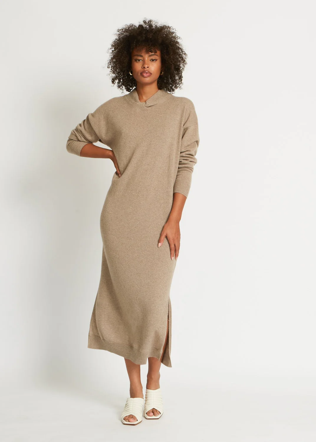 BLAIR CASHMERE SWEATER DRESS IN FAWN