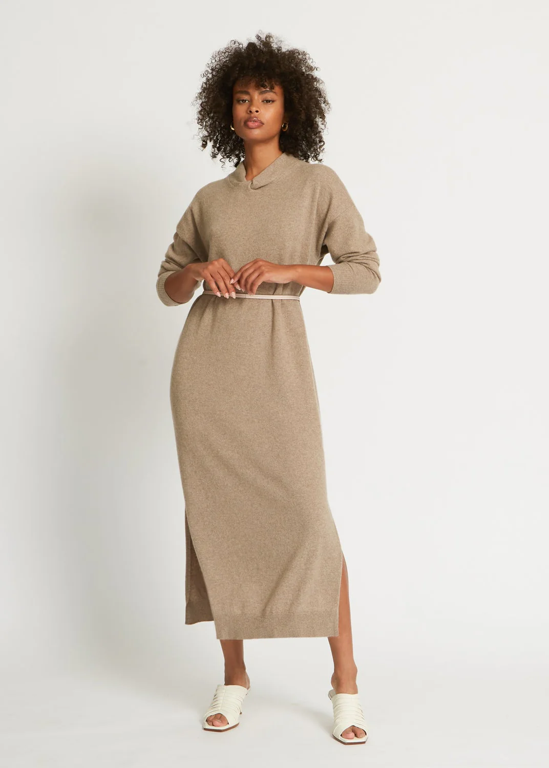 BLAIR CASHMERE SWEATER DRESS IN FAWN - Image 2