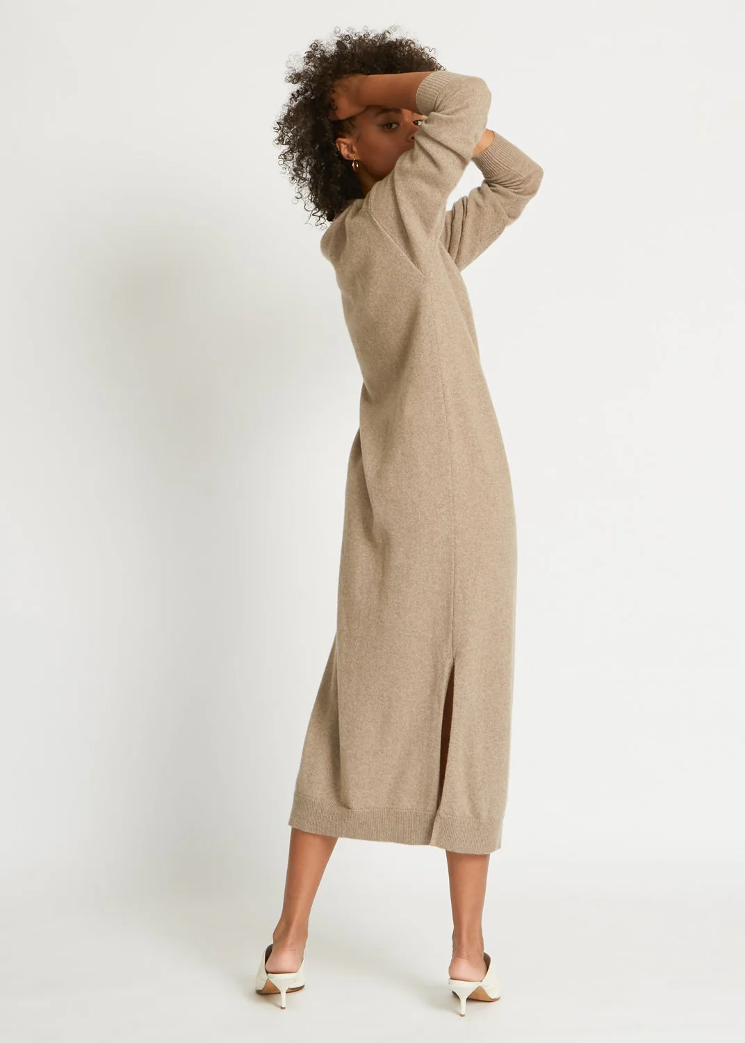 BLAIR CASHMERE SWEATER DRESS IN FAWN - Image 4