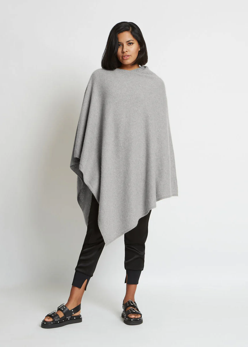 JENICA OVERSIZED CASHMERE CAPE PONCHO IN HEATHER GREY