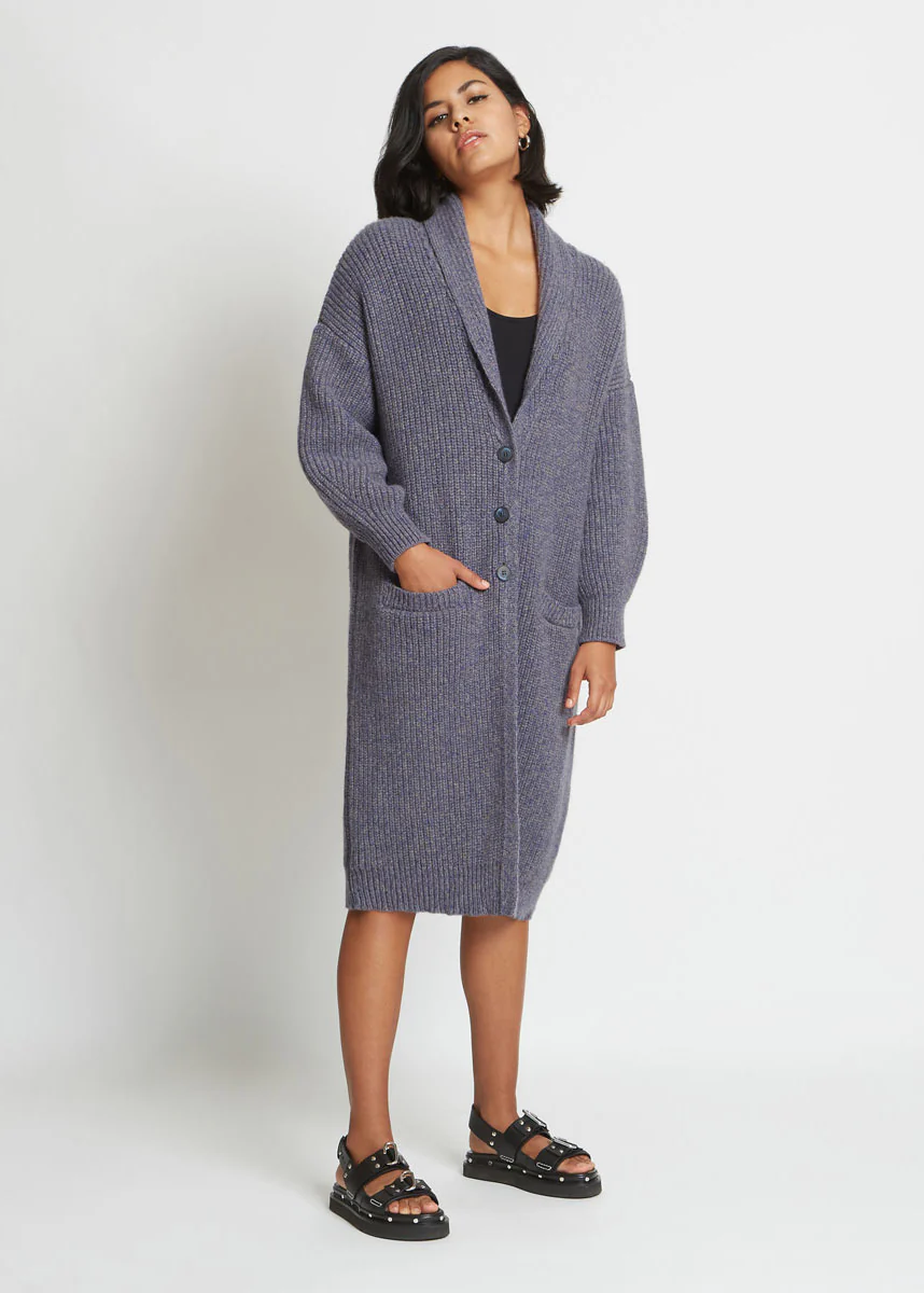 MARA PURE CASHMERE RIBBED SWEATER COAT IN COBALT STONE - Image 2