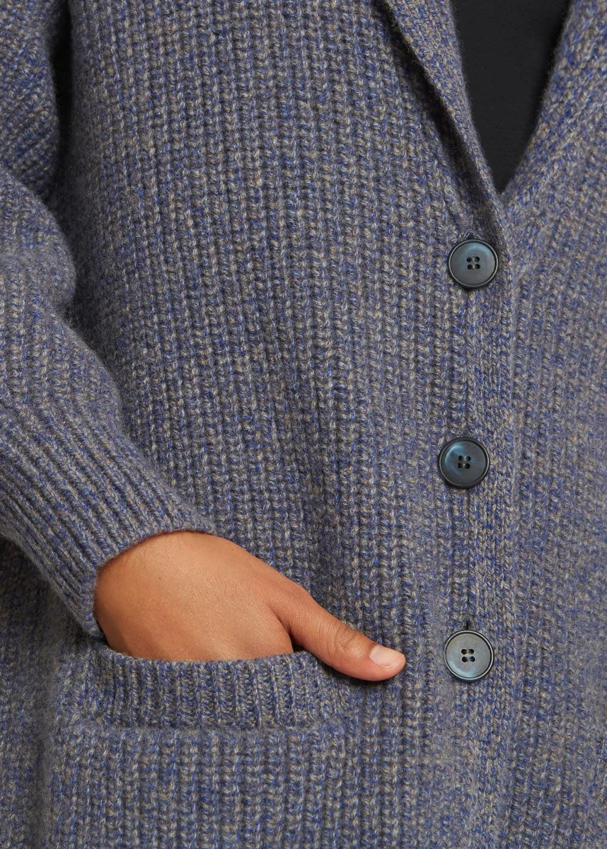 MARA PURE CASHMERE RIBBED SWEATER COAT IN COBALT STONE - Image 3