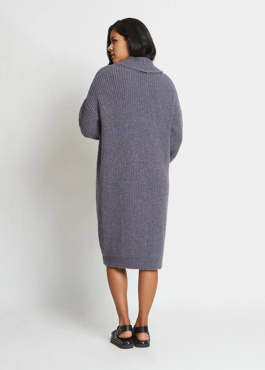 MARA PURE CASHMERE RIBBED SWEATER COAT IN COBALT STONE - Image 4