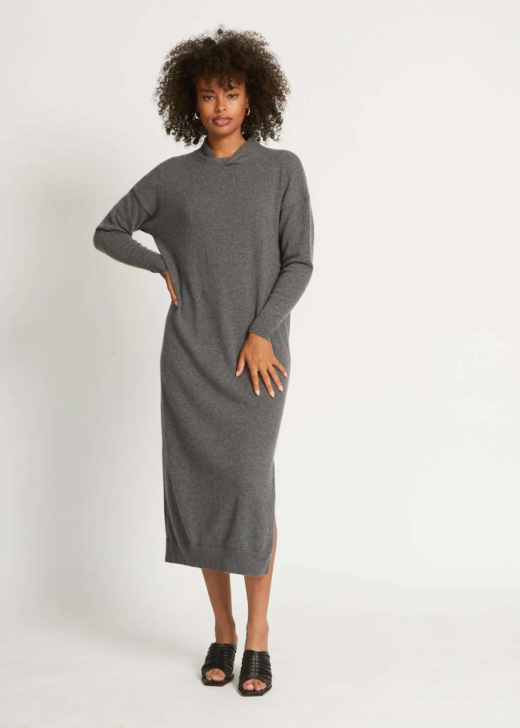 BLAIR CASHMERE SWEATER DRESS IN HEATHER CHARCOAL - Image 2