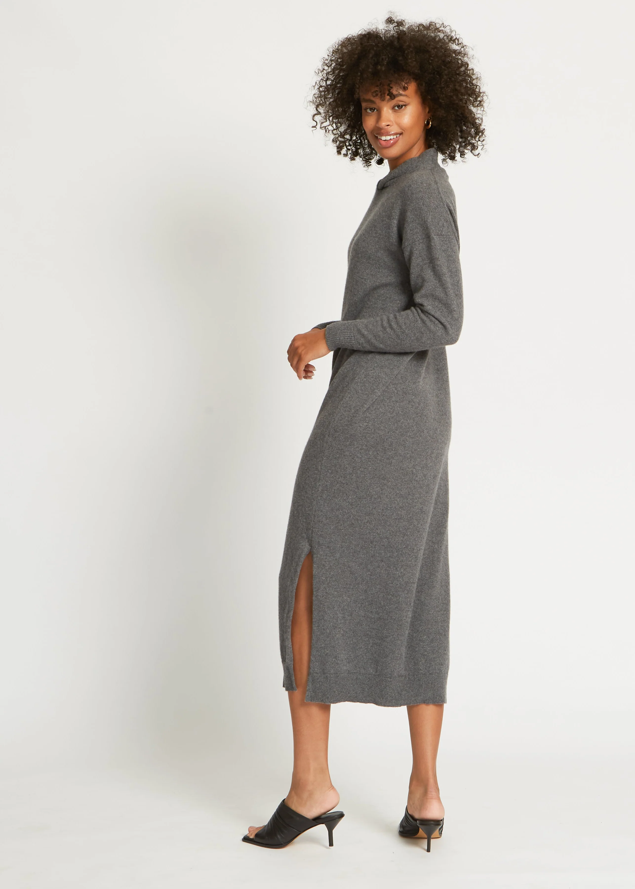 BLAIR CASHMERE SWEATER DRESS IN HEATHER CHARCOAL - Image 4