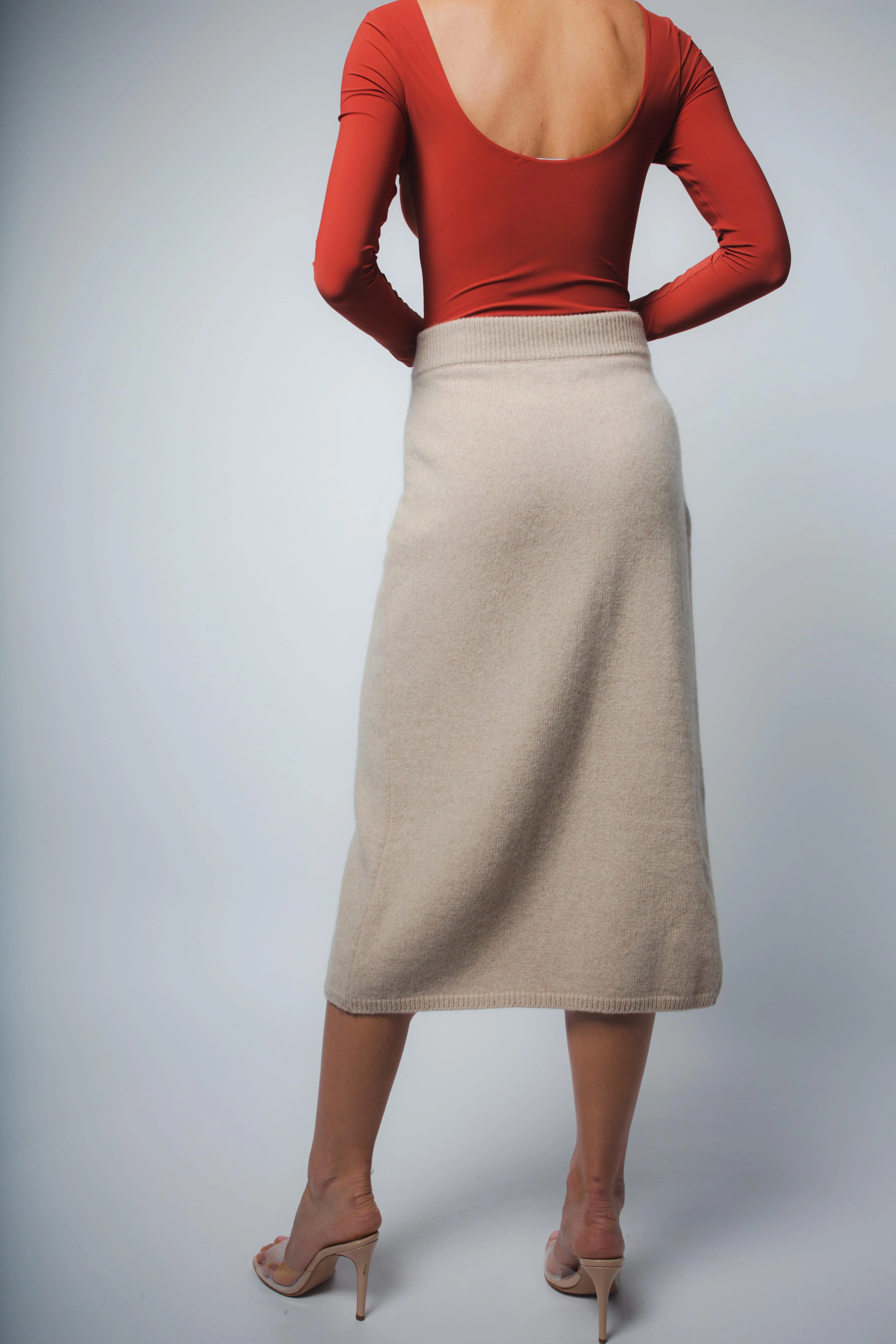 MILA CASHMERE WRAP SKIRT IN SAND - Image 4