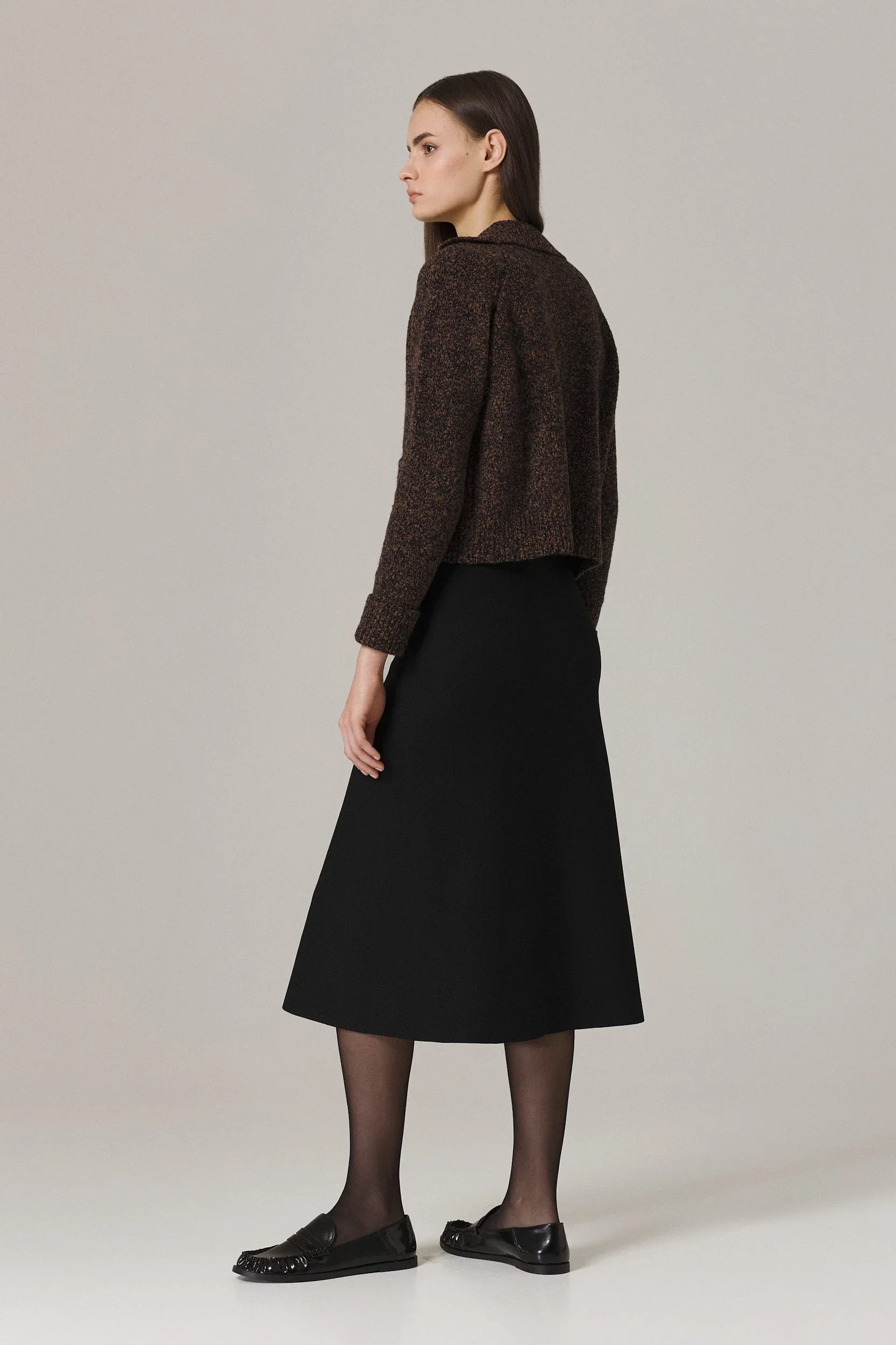 PAULA CIRCULAR KNIT A-LINE SKIRT WITH METAL ZIPPER IN BLACK - Image 3