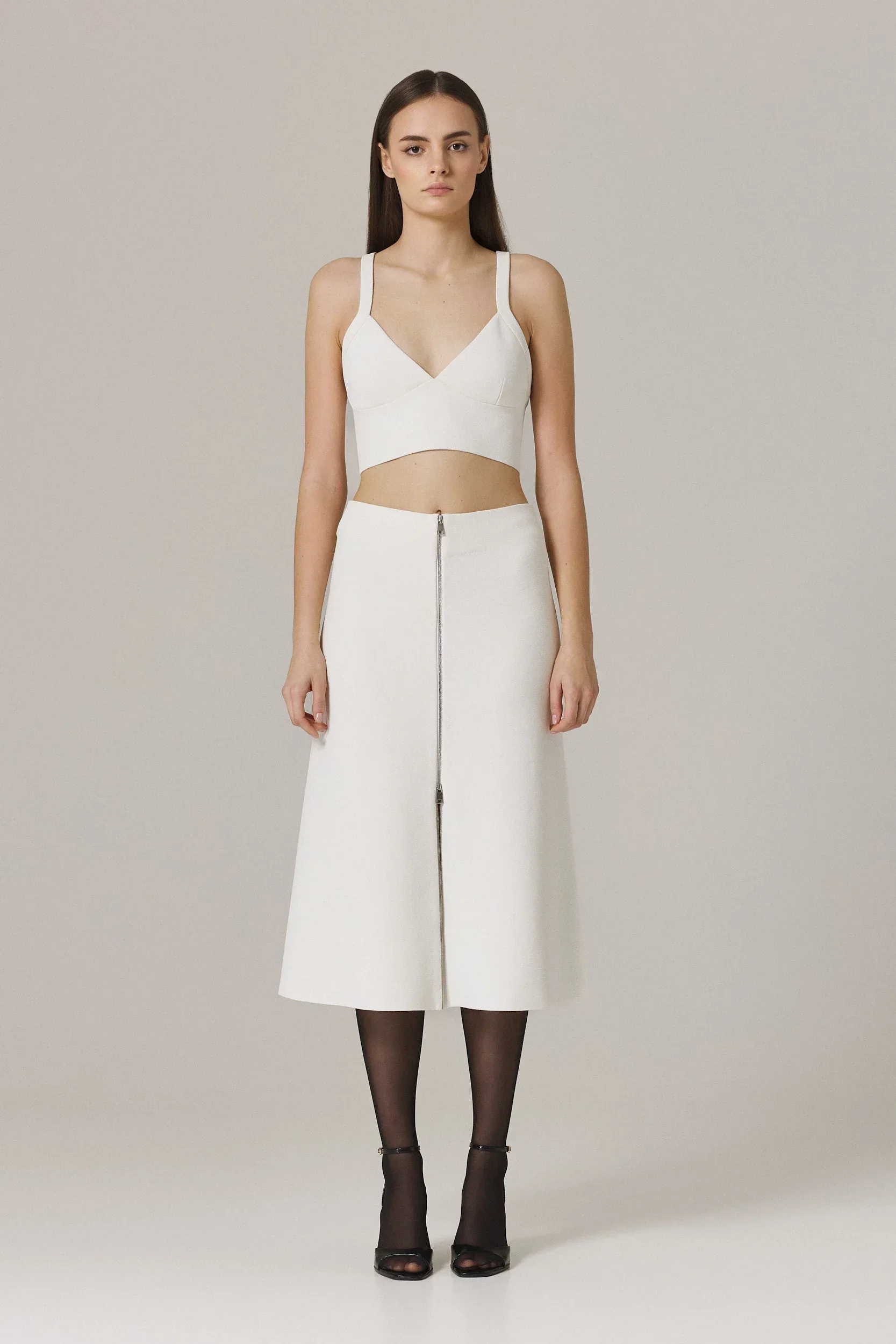 PAULA CIRCULAR KNIT A-LINE SKIRT WITH METAL ZIPPER IN SUGAR - Image 2