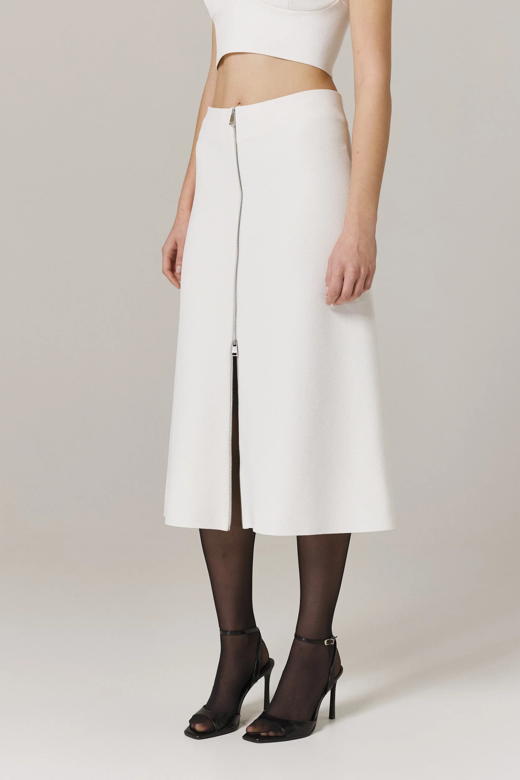 PAULA CIRCULAR KNIT A-LINE SKIRT WITH METAL ZIPPER IN SUGAR - Image 4