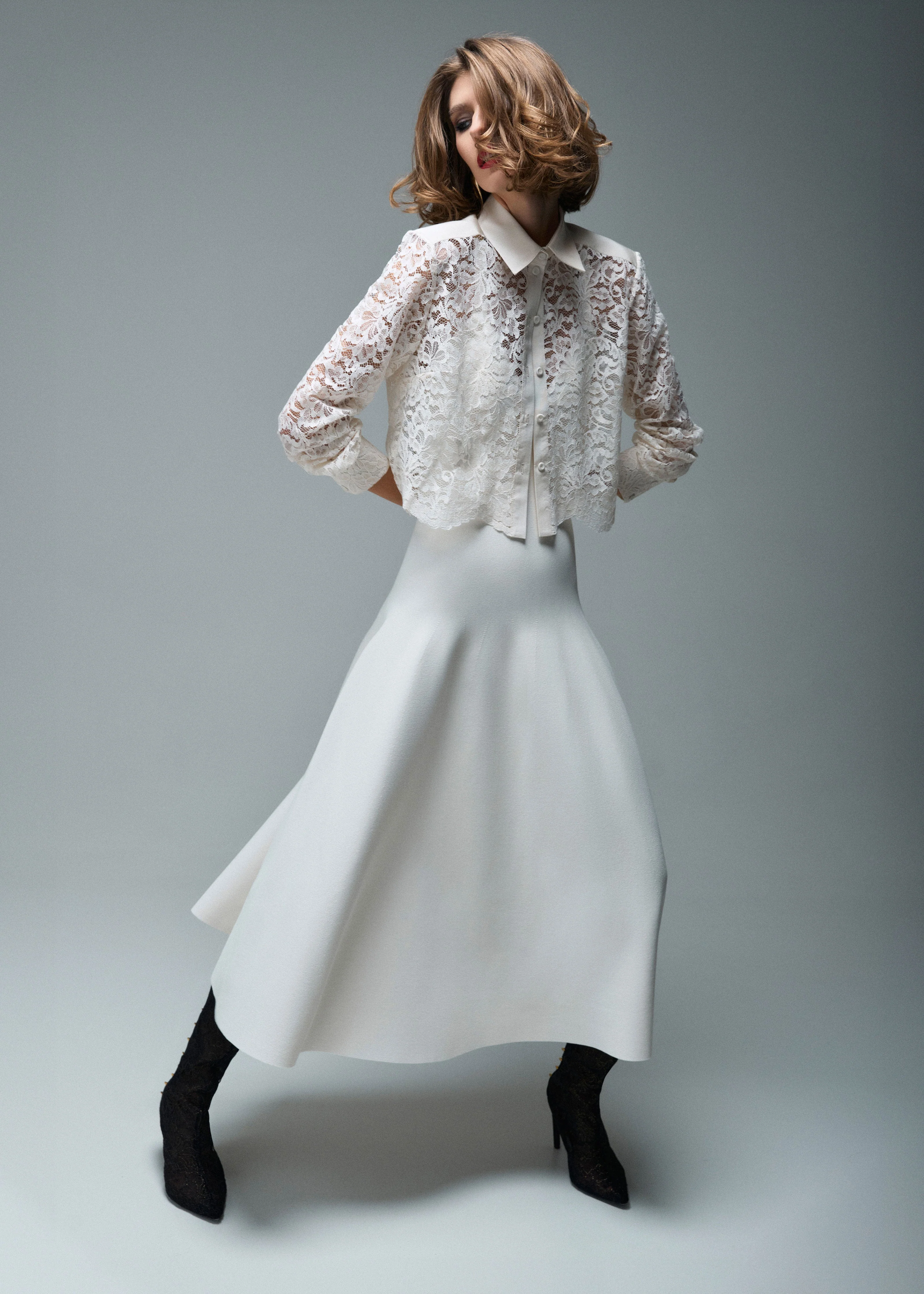 SASHA CIRCULAR KNIT DRESS IN SUGAR - Image 4