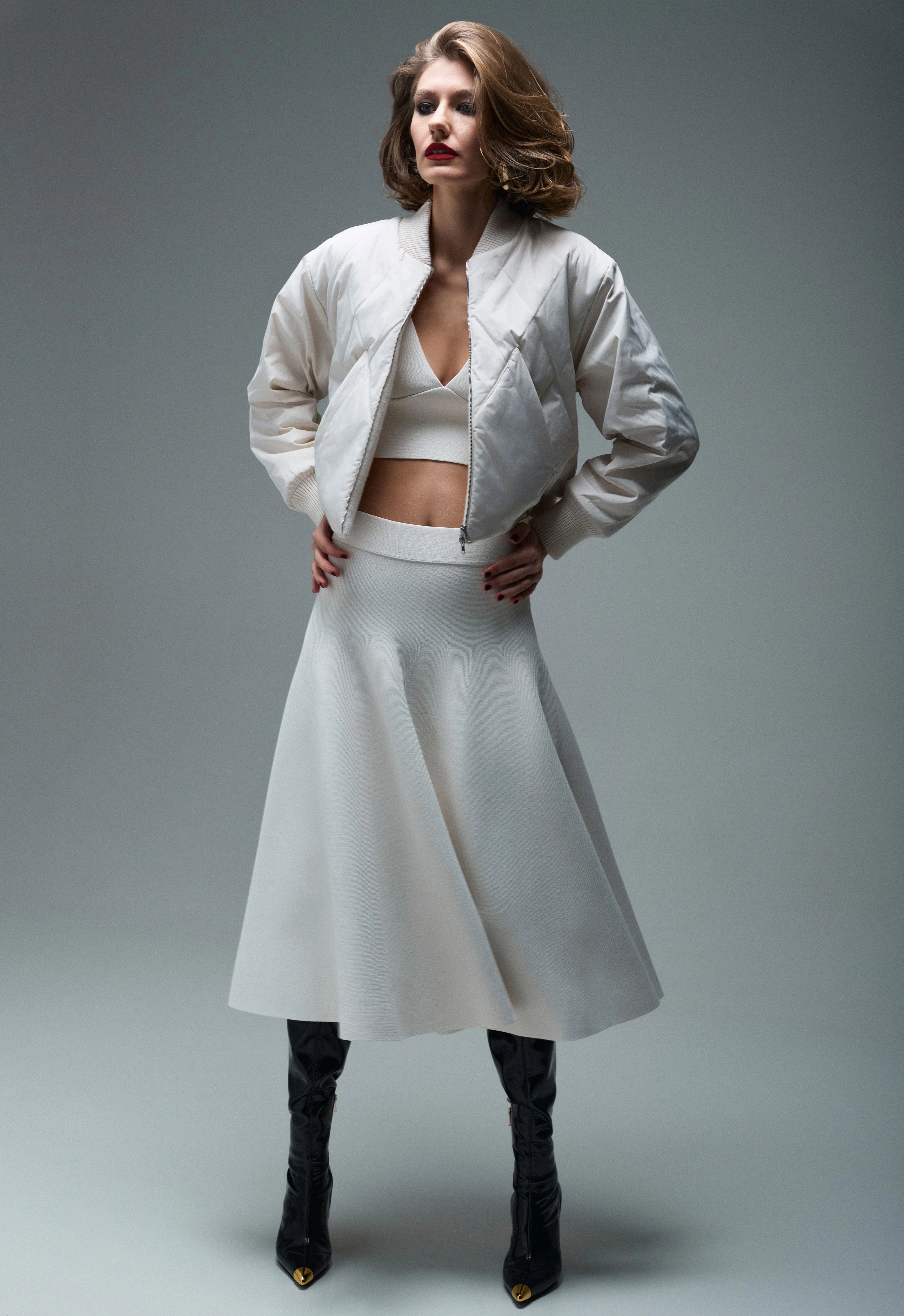 MONICA CIRCULAR KNIT FULL SKIRT IN SUGAR - Image 4