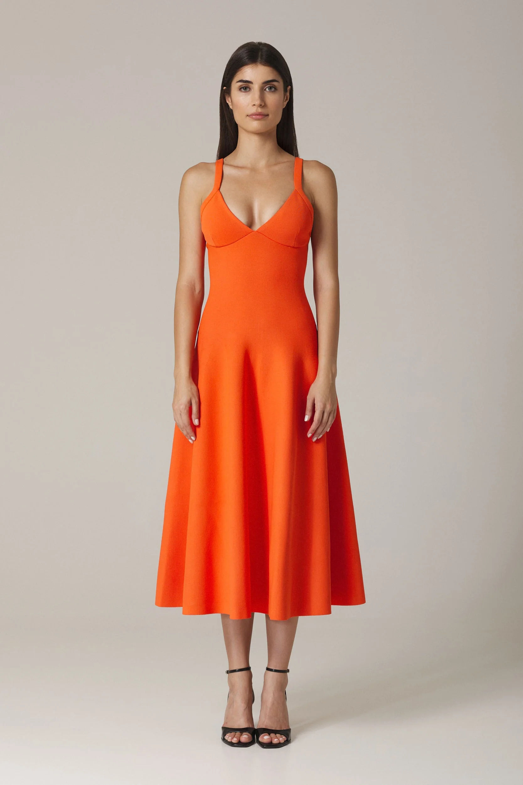 SASHA CIRCULAR KNIT DRESS WITH FULL SKIRT IN VERMILION - Image 2