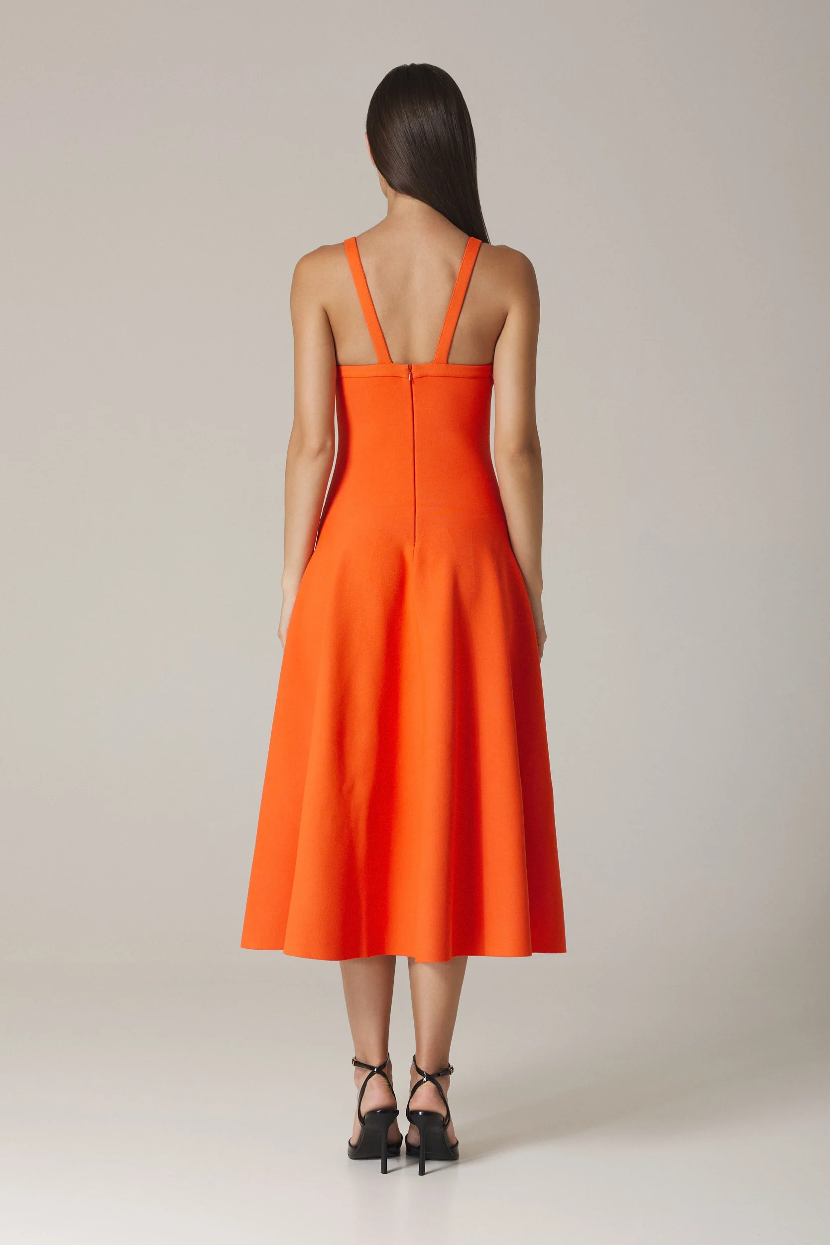 SASHA CIRCULAR KNIT DRESS WITH FULL SKIRT IN VERMILION - Image 3
