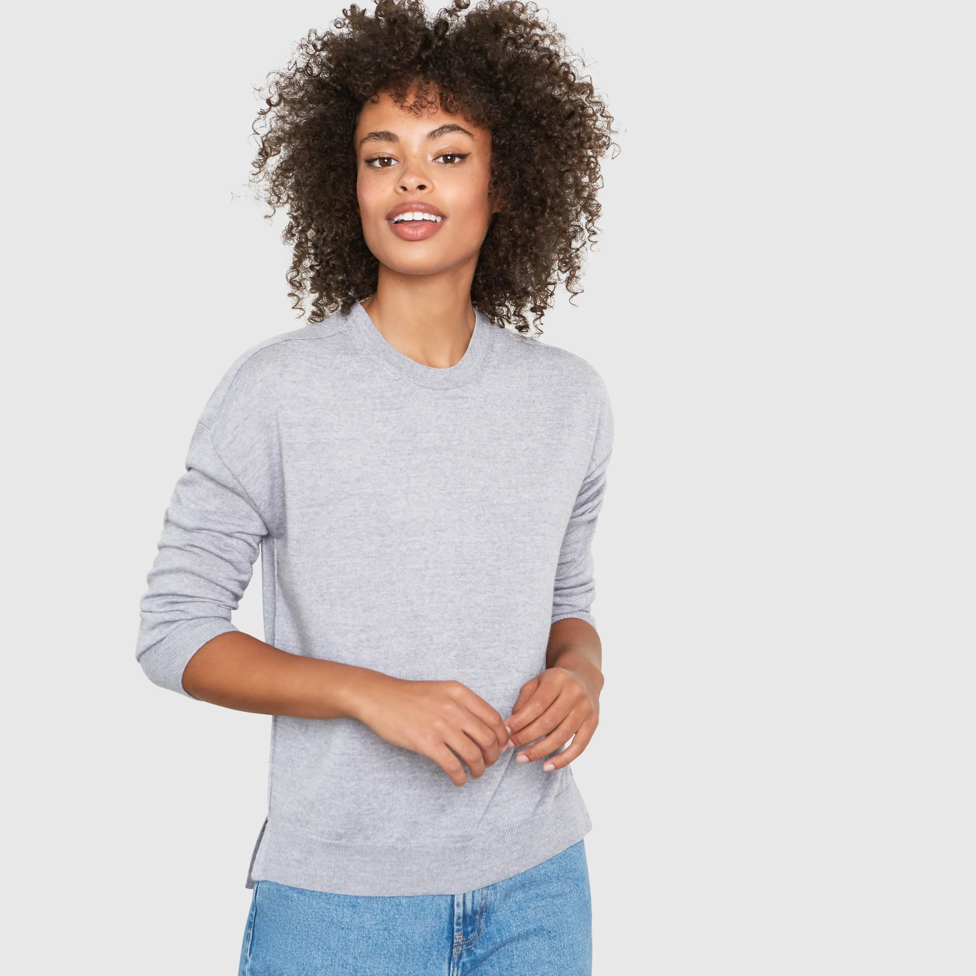 STELLA CREW NECK RELAXED FIT MERINO WOOL SWEATER IN HEATHER GREY - Image 2