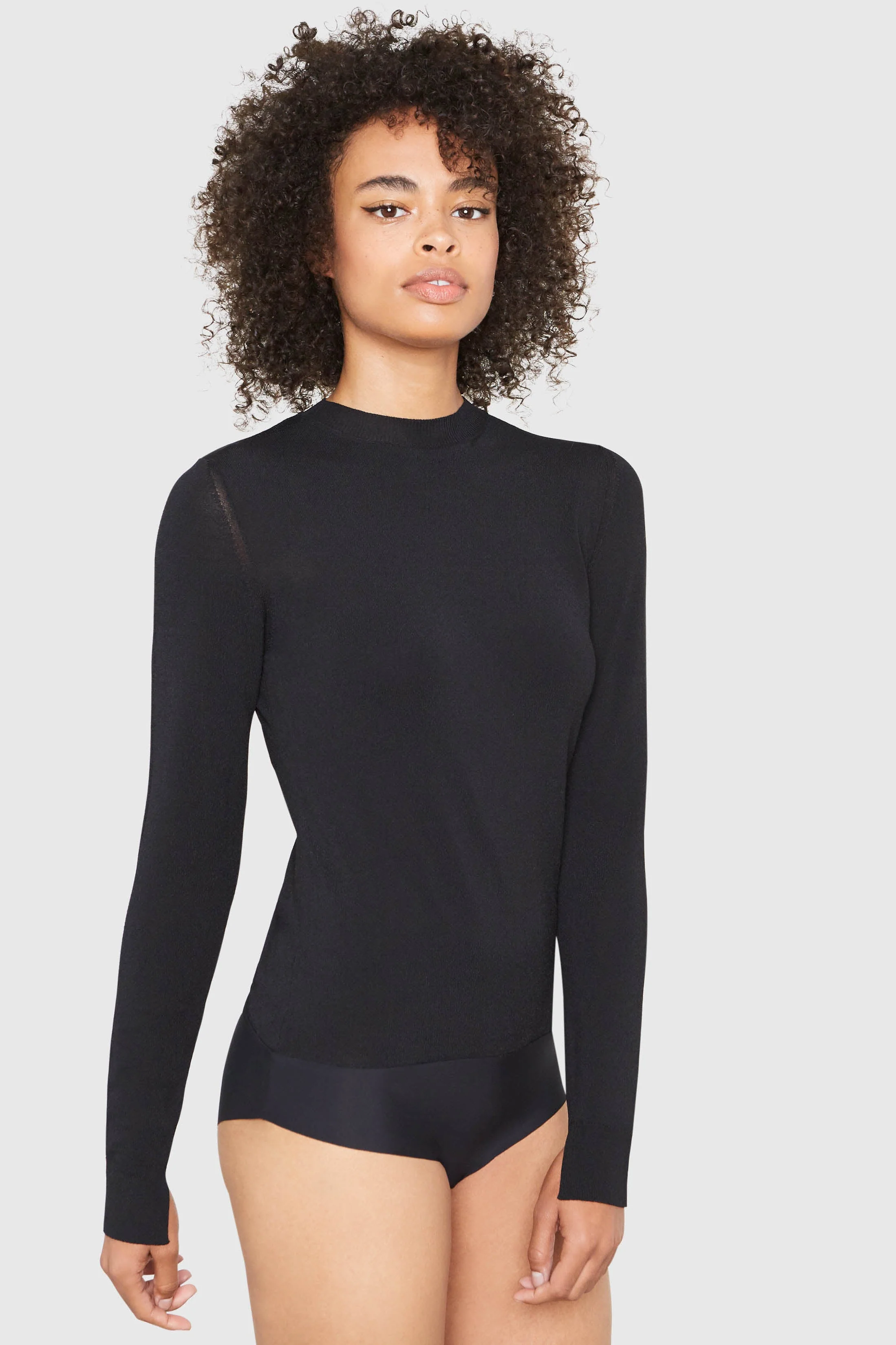 AMBER CREW NECK VISCOSE BODYSUIT IN BLACK - Image 3