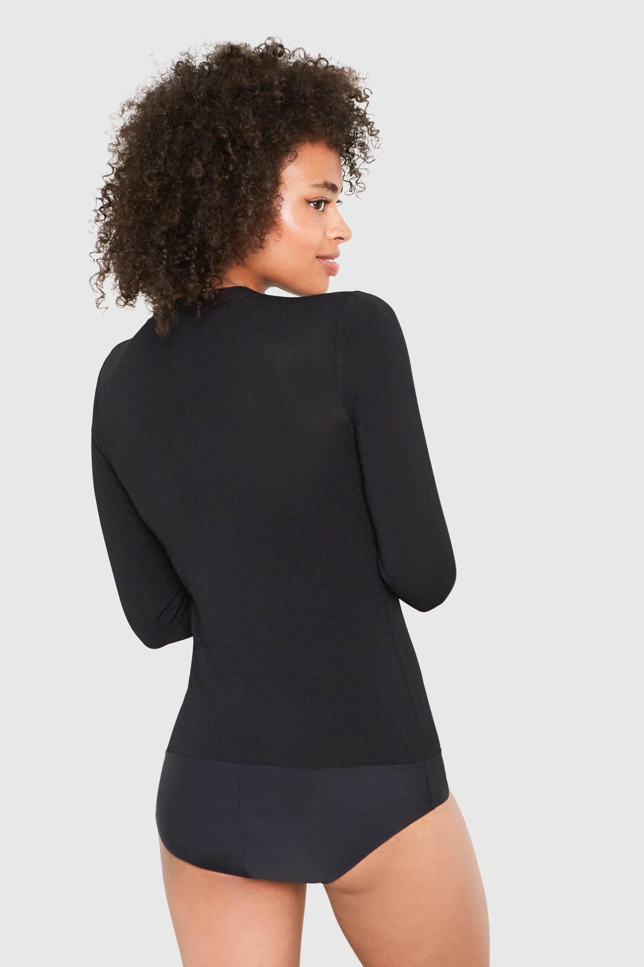 AMBER CREW NECK VISCOSE BODYSUIT IN BLACK - Image 4
