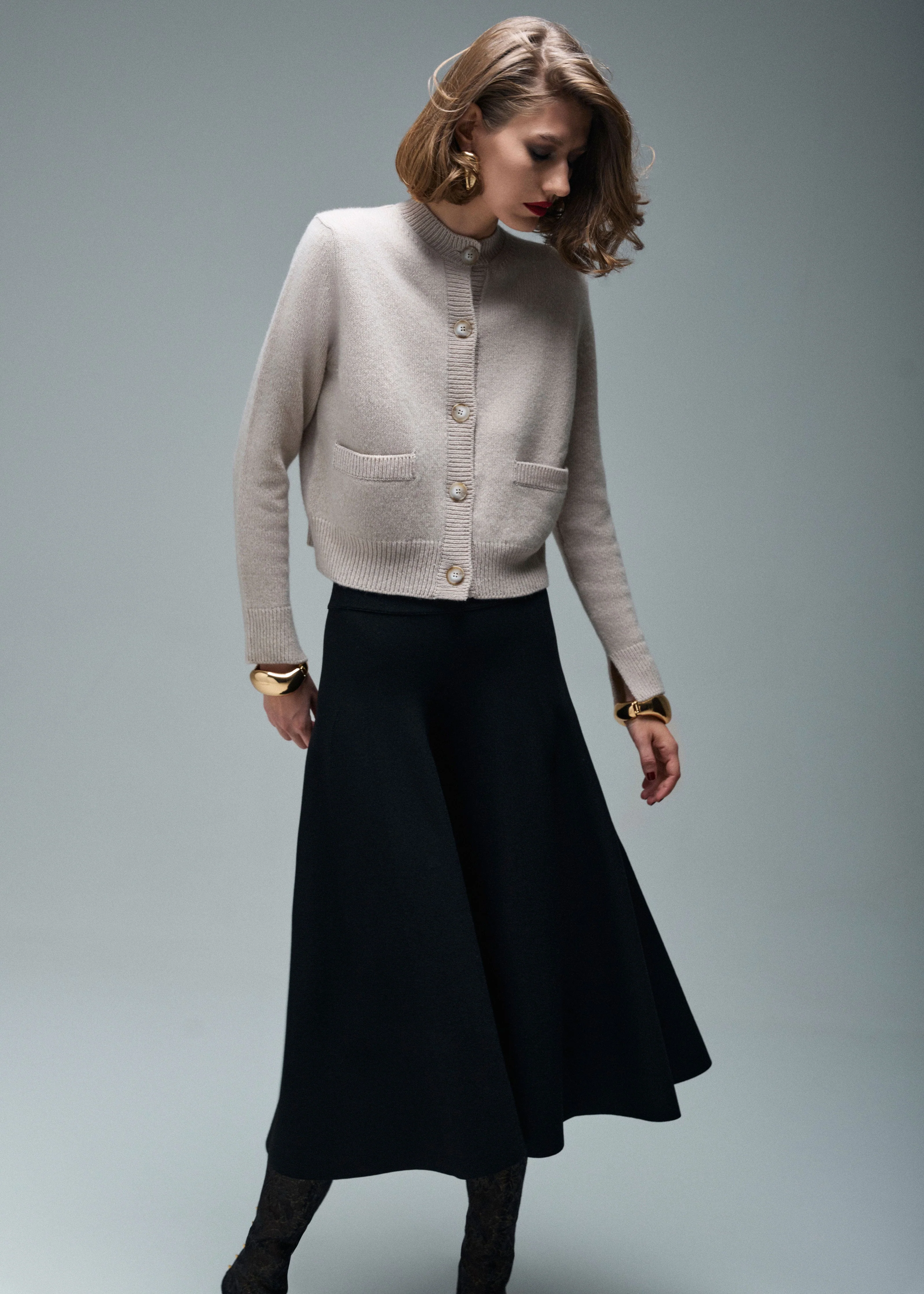 NYLA CROPPED CASHMERE CARDIGAN IN SAND - Image 2