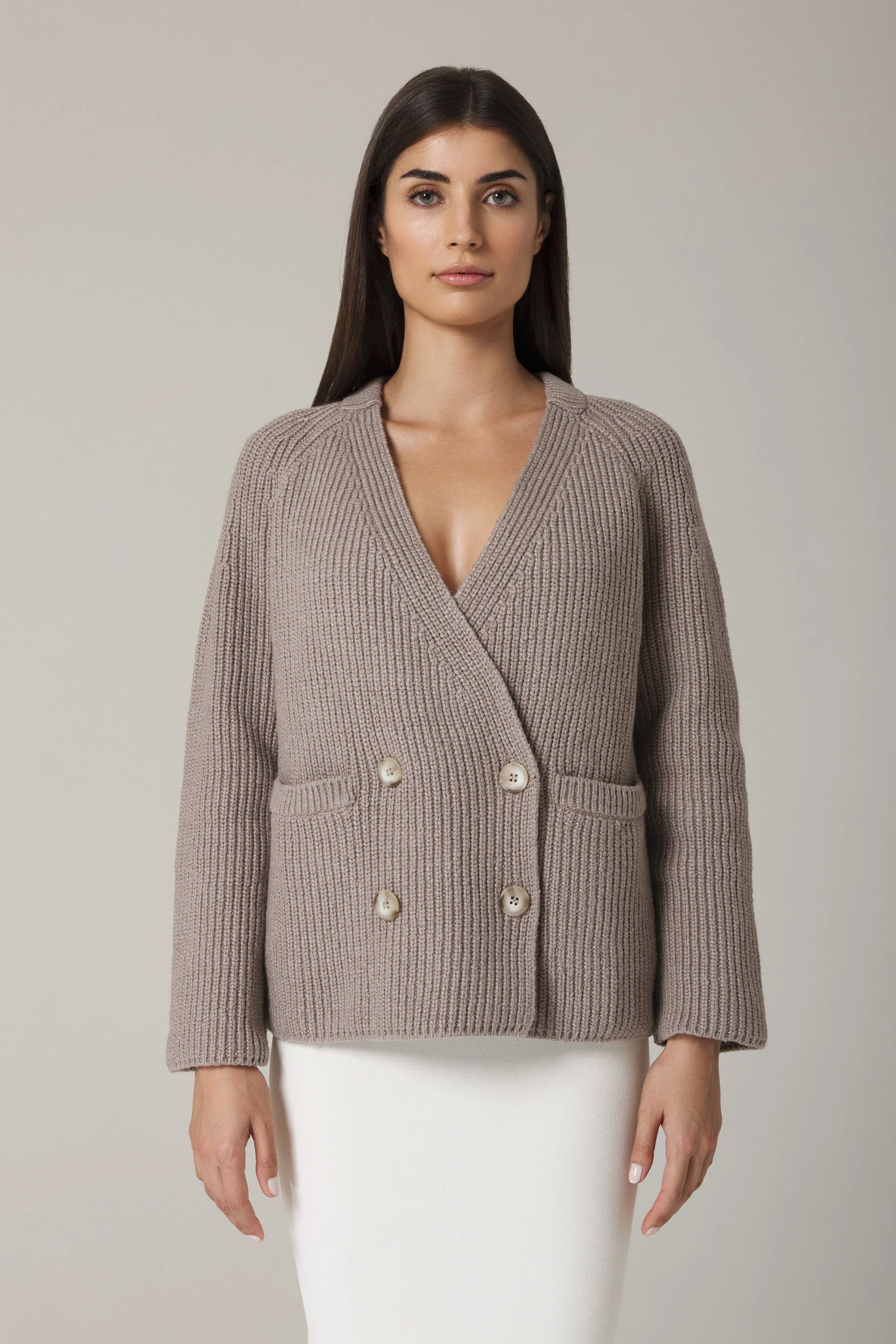 FLORIN DOUBLE BREASTED CARDIGAN IN CLAY