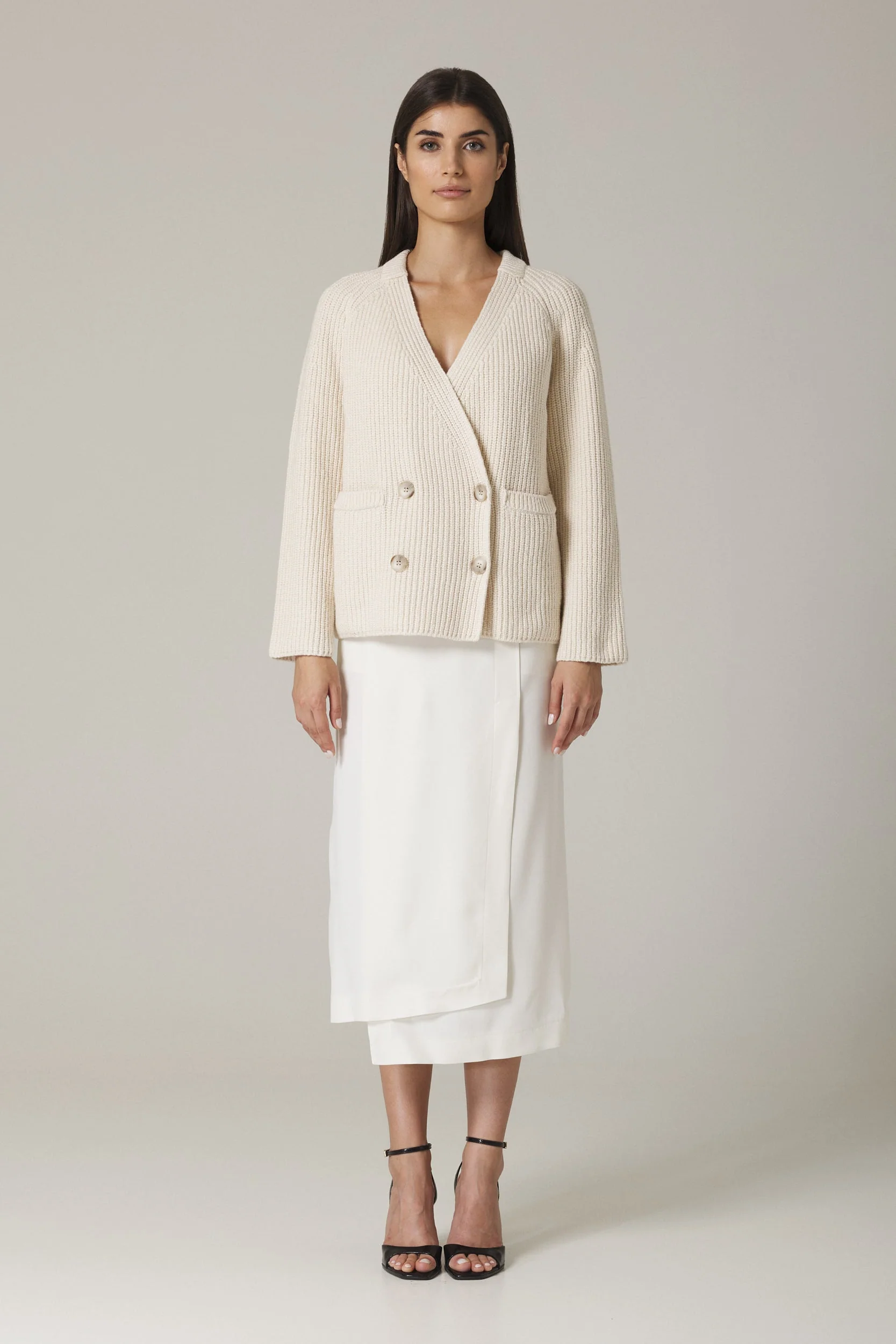 FLORIN DOUBLE BREASTED CARDIGAN IN IVORY - Image 4