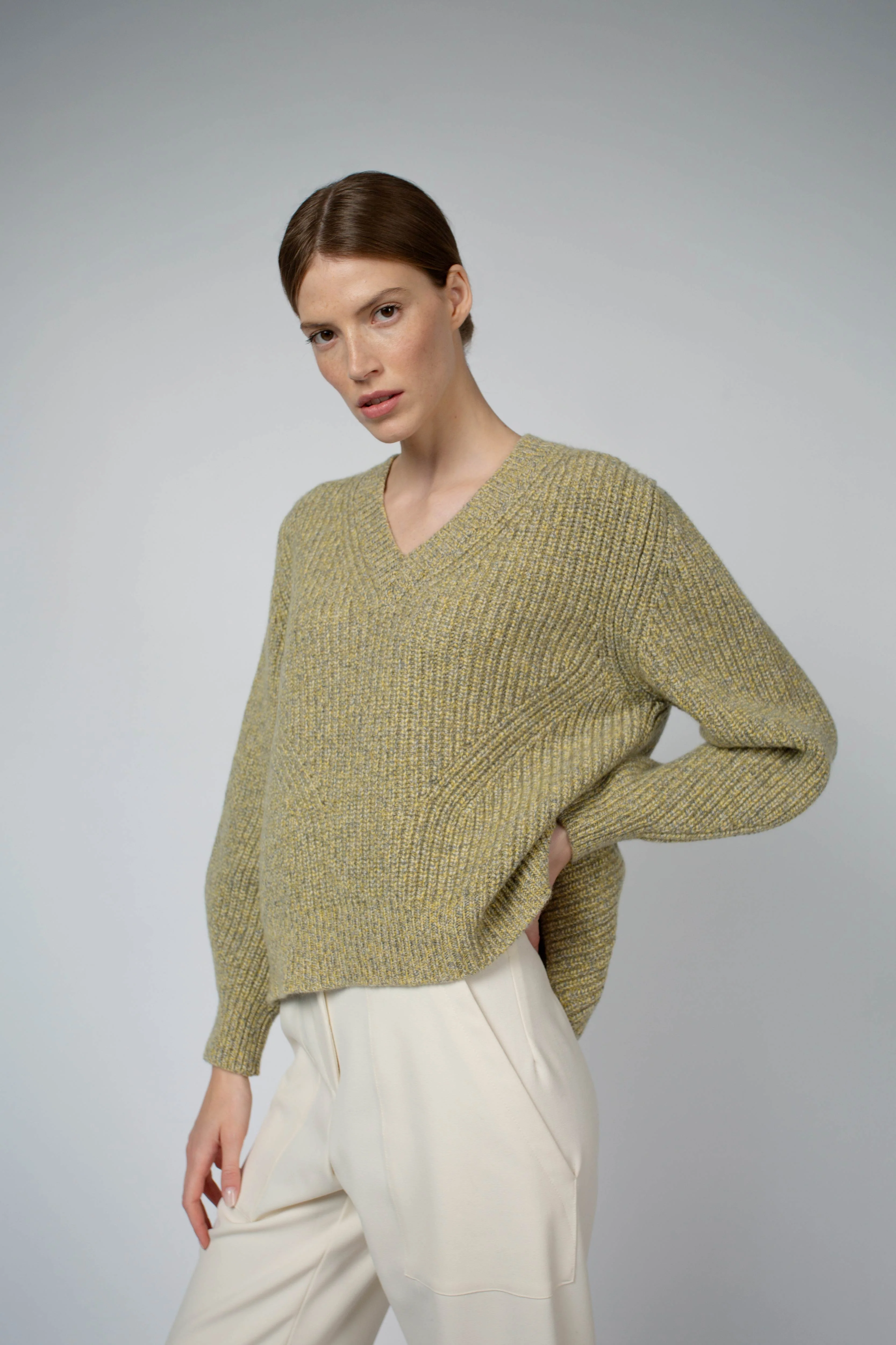 ADA DRAPED BACK CASHMERE SWEATER IN POLLEN - Image 3