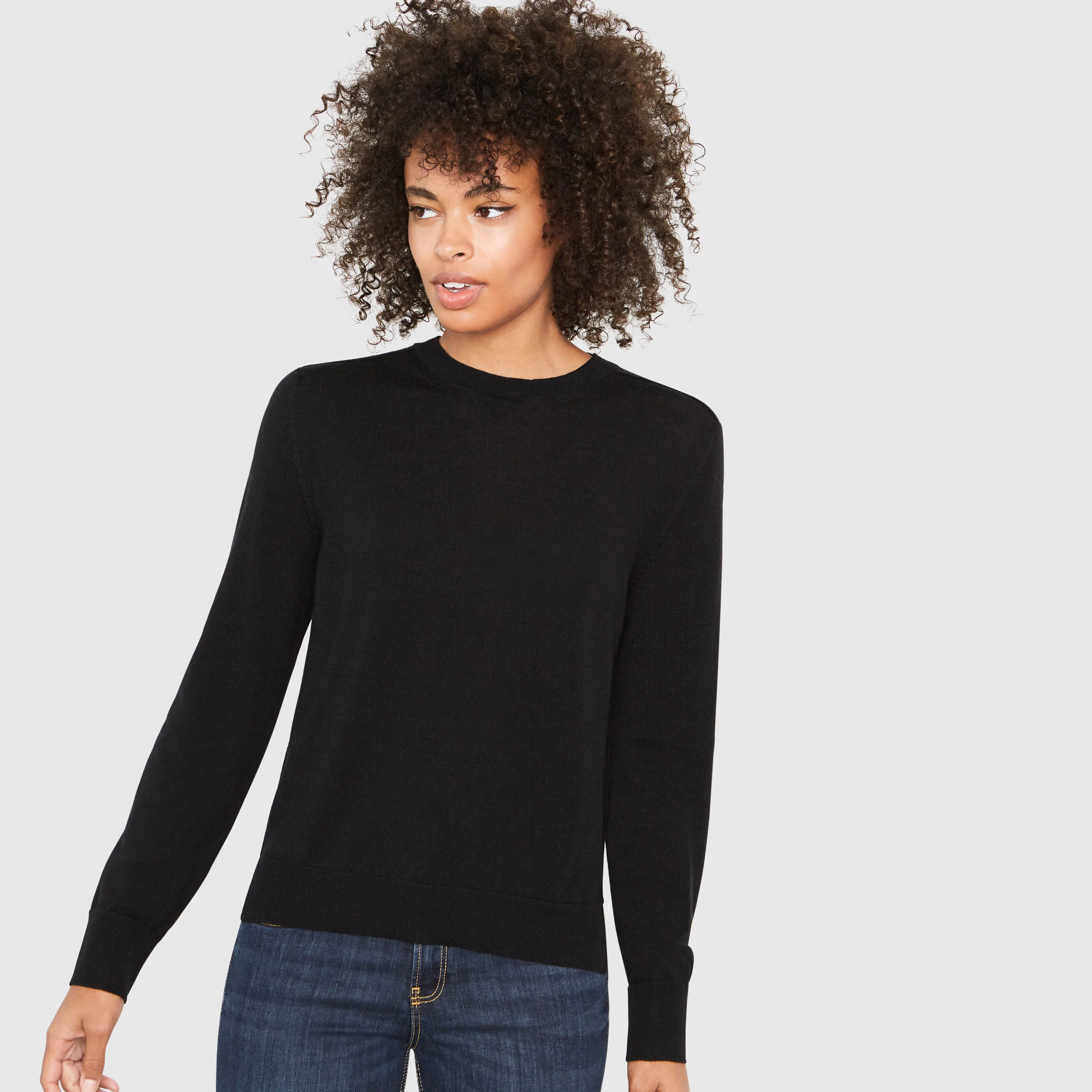ELLEN NOTCHED NECKBAND MERINO WOOL SWEATER IN BLACK