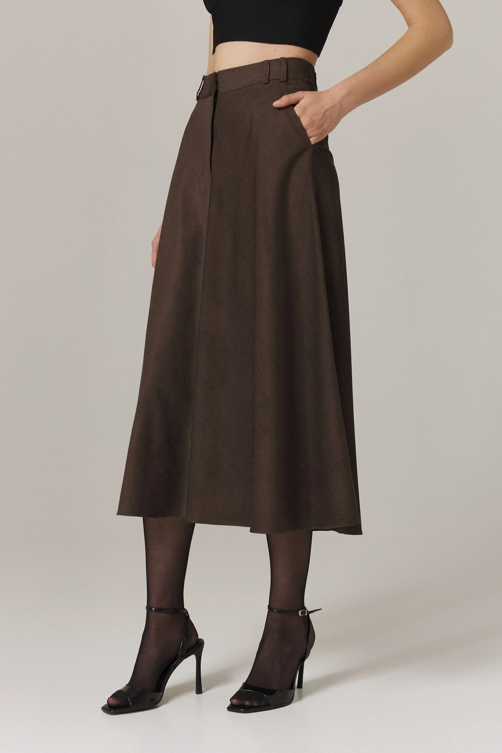 LUCIA FINE CORDUROY CIRCLE SKIRT IN UMBER - Image 2