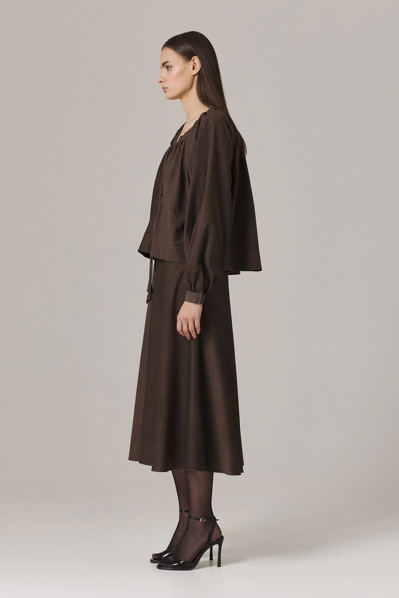 LUCIA FINE CORDUROY CIRCLE SKIRT IN UMBER - Image 3