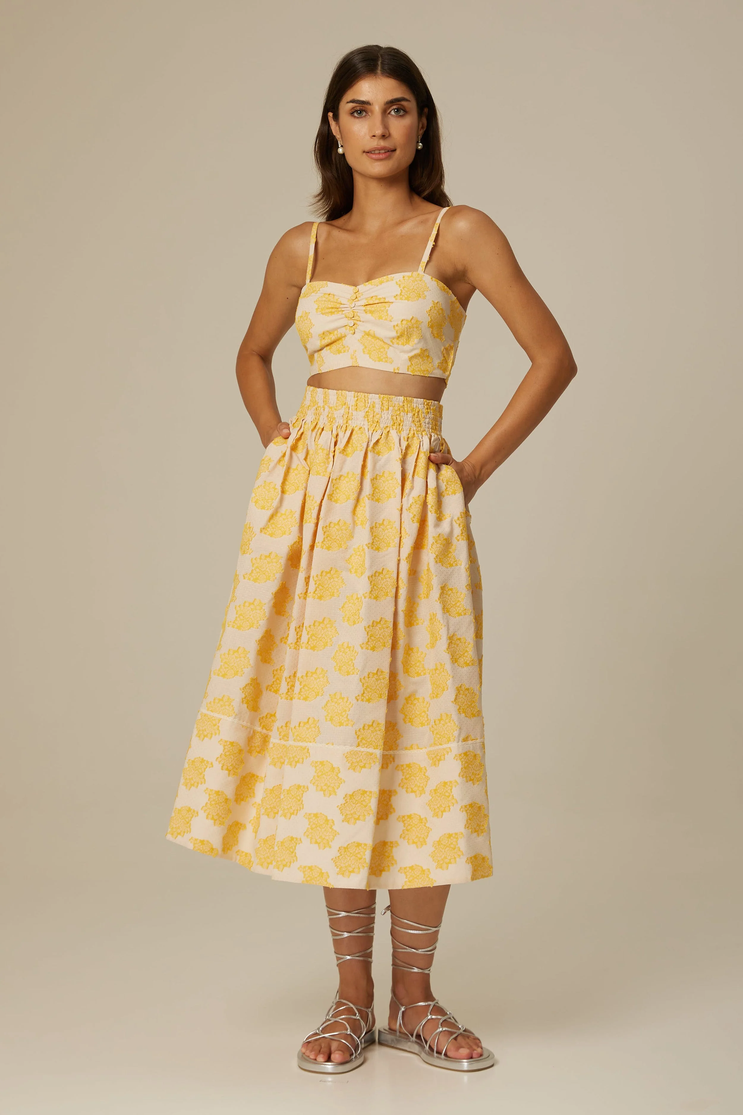 SOFIA FULL COTTON SKIRT IN YELLOW FLORAL - Image 3