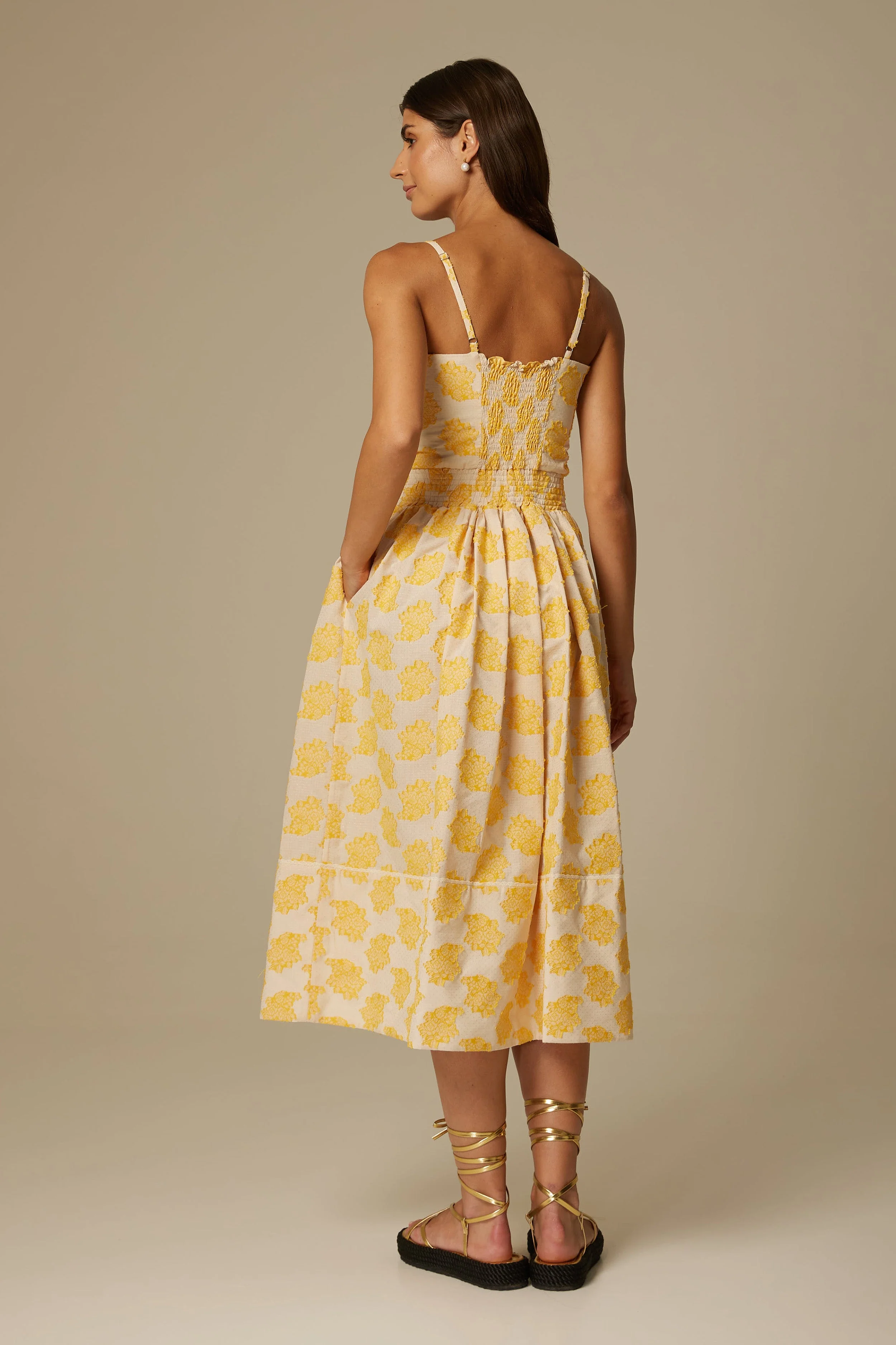 MIRIA STRAPPY COTTON DRESS IN YELLOW FLORAL - Image 3