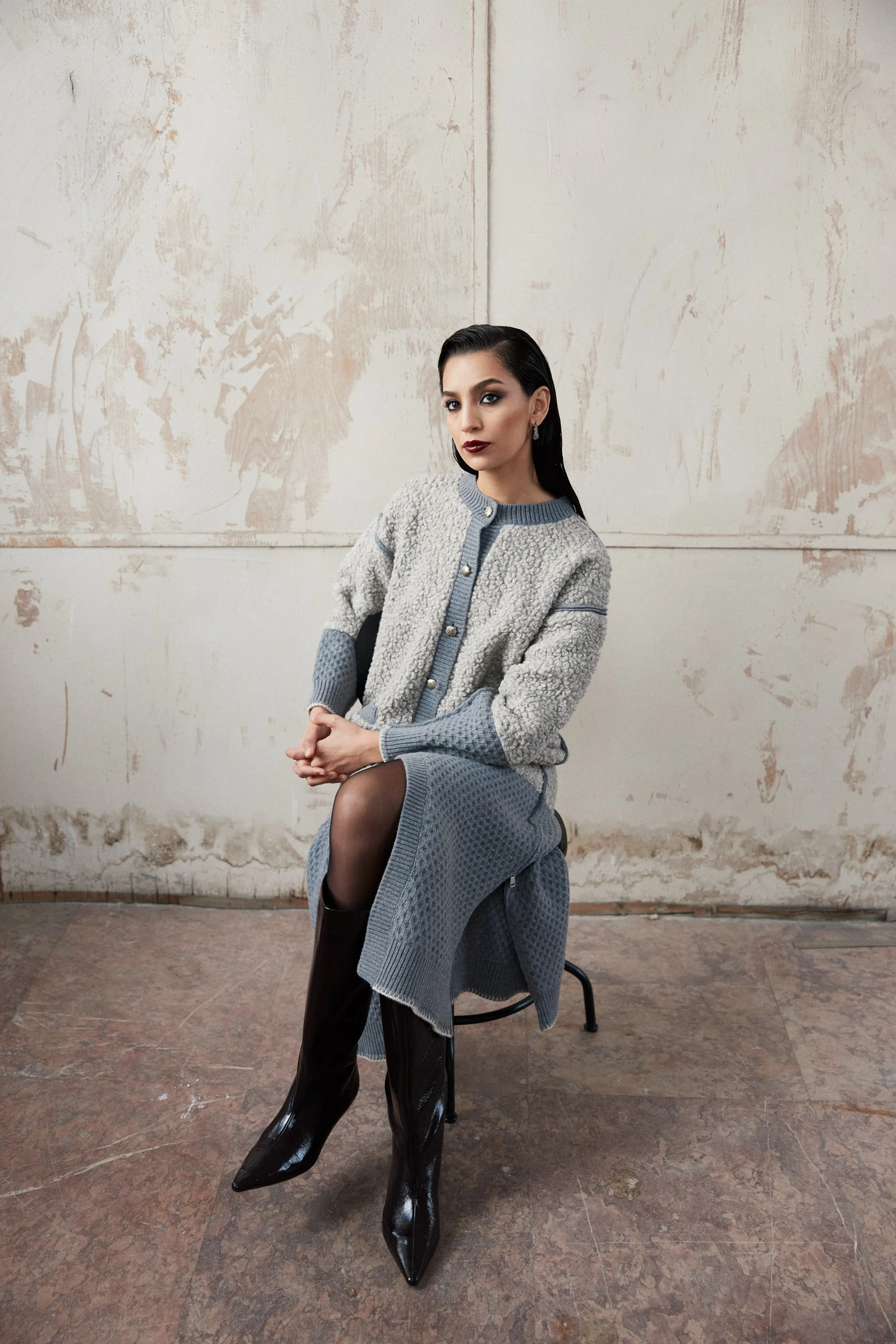 BOYER FAUX FUR AND WOOL SWEATER COAT IN HEATHER GREY - Image 2