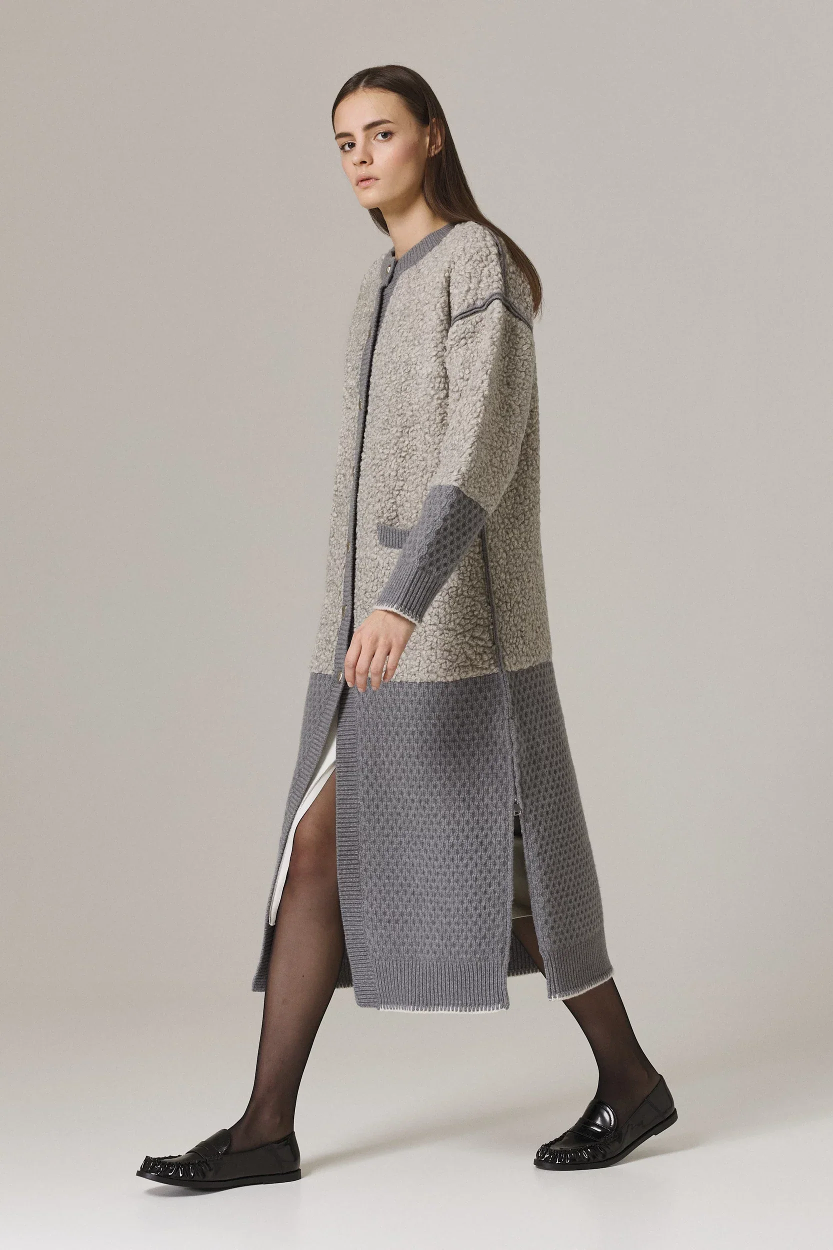 BOYER FAUX FUR AND WOOL SWEATER COAT IN HEATHER GREY - Image 3
