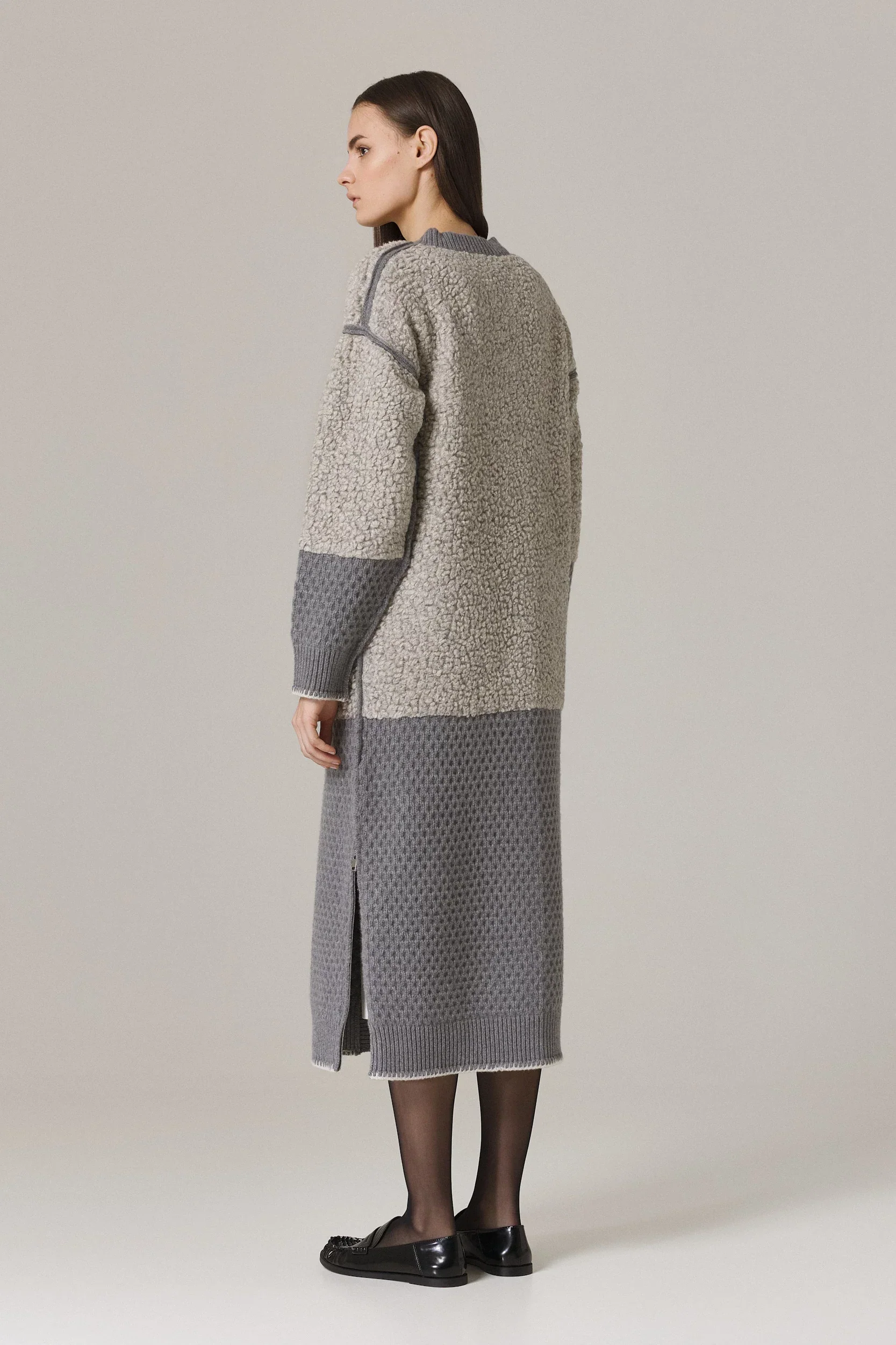 BOYER FAUX FUR AND WOOL SWEATER COAT IN HEATHER GREY - Image 4