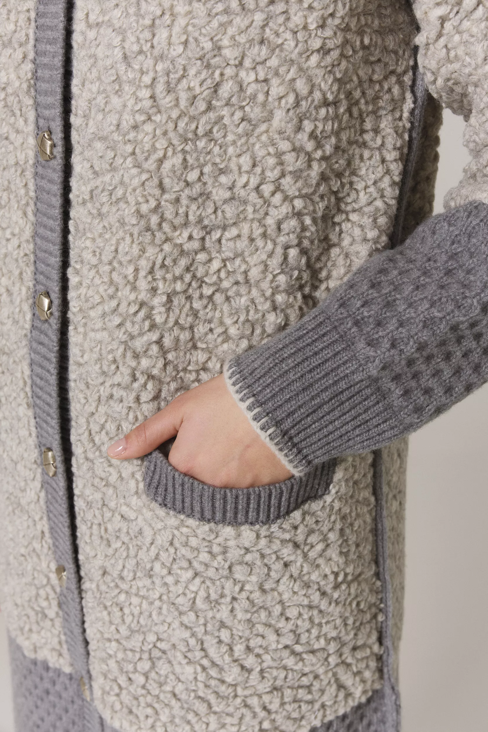 BOYER FAUX FUR AND WOOL SWEATER COAT IN HEATHER GREY - Image 5