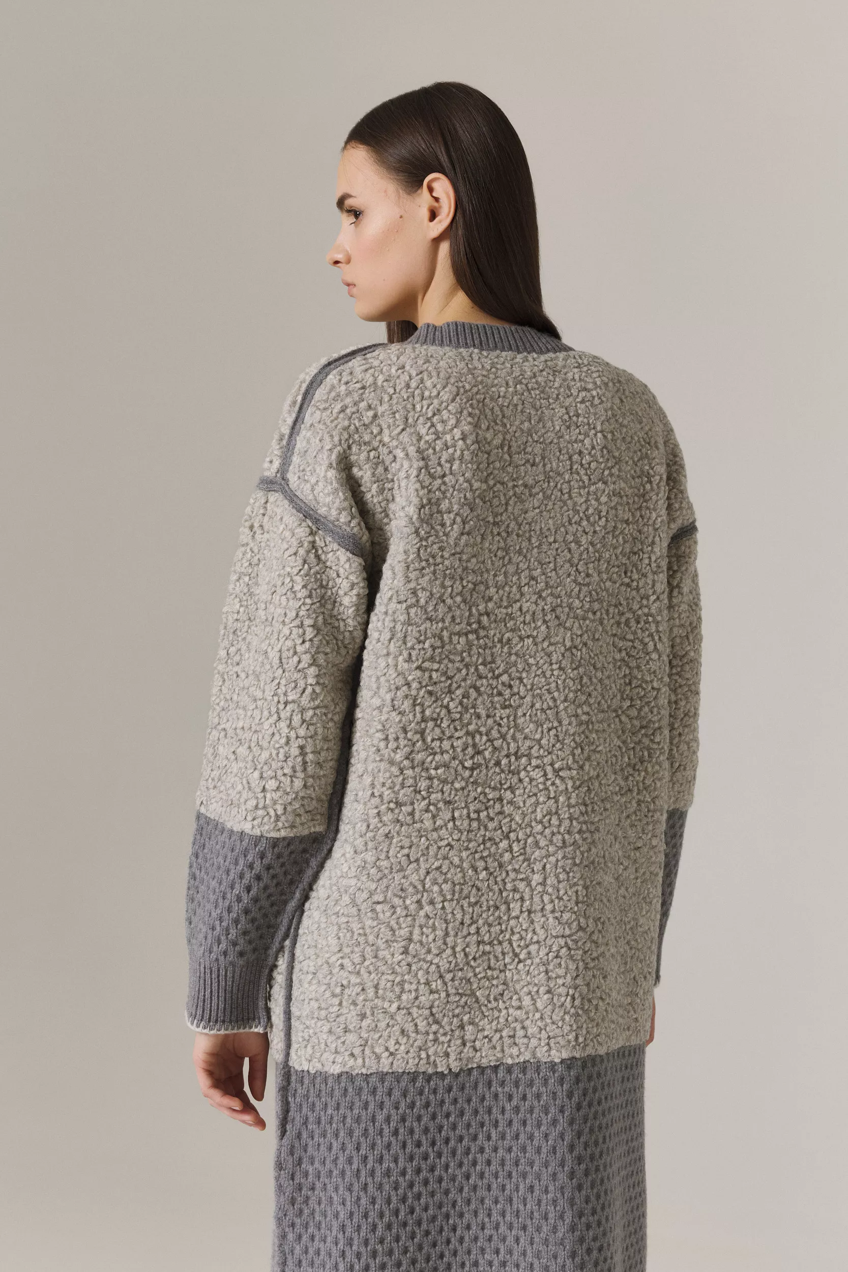 BOYER FAUX FUR AND WOOL SWEATER COAT IN HEATHER GREY - Image 6