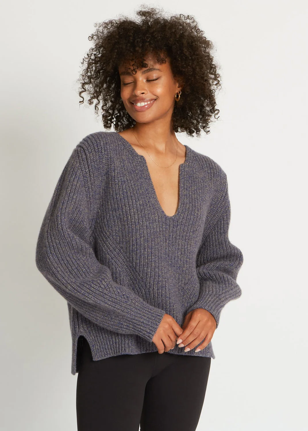 KAYA RIBBED PURE CASHMERE SWEATER IN COBALT STONE